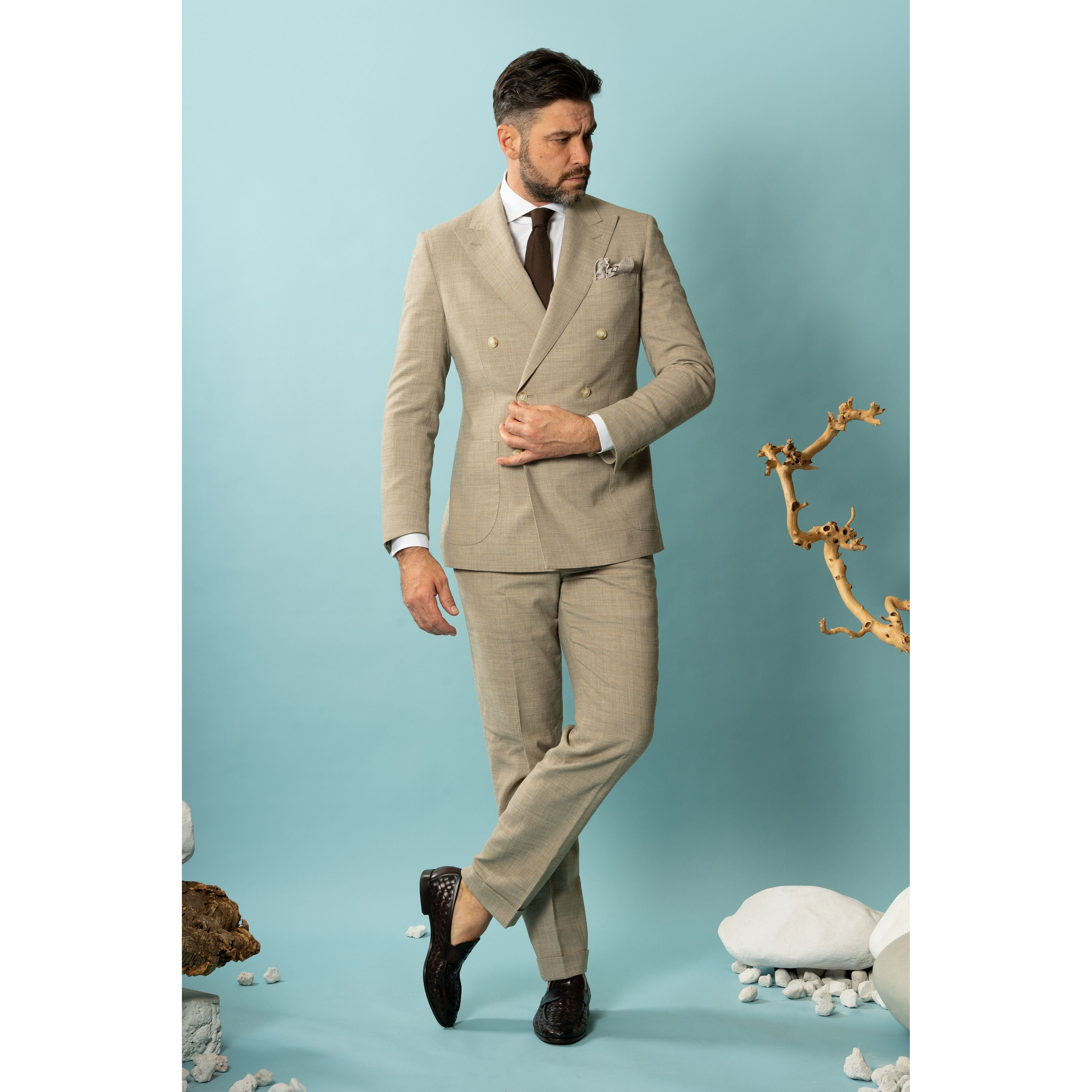 Munro Double-Breasted Kostuum Taupe | Paulo Oliveira