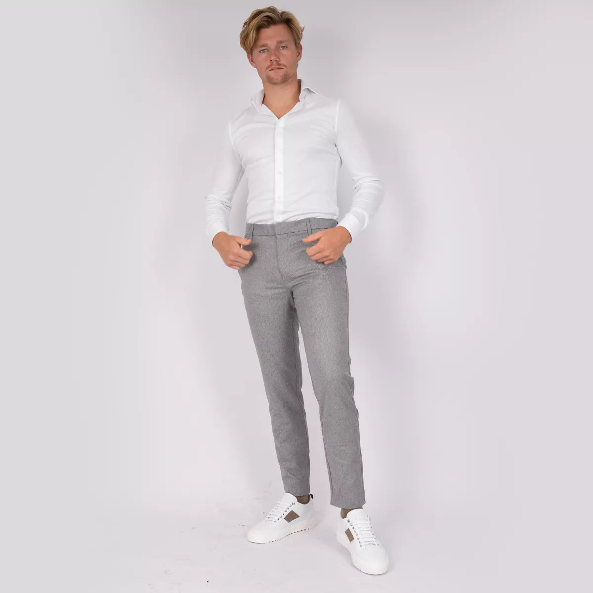 Plain Pantalon Grijs Visgraat | JoshPL