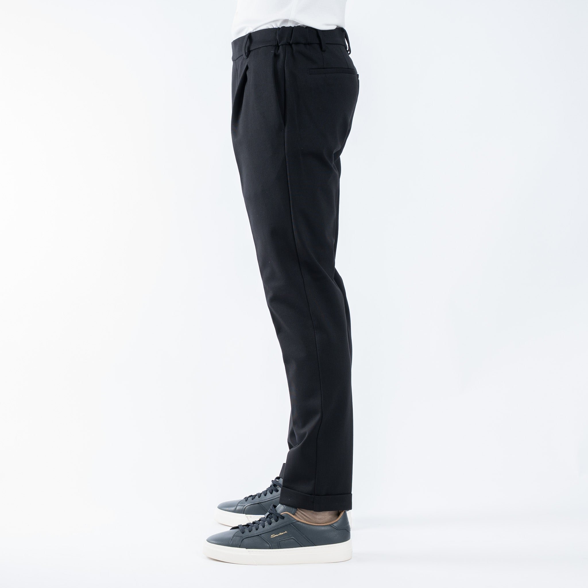 Berwich Chino met Bandplooi Zwart | Retro