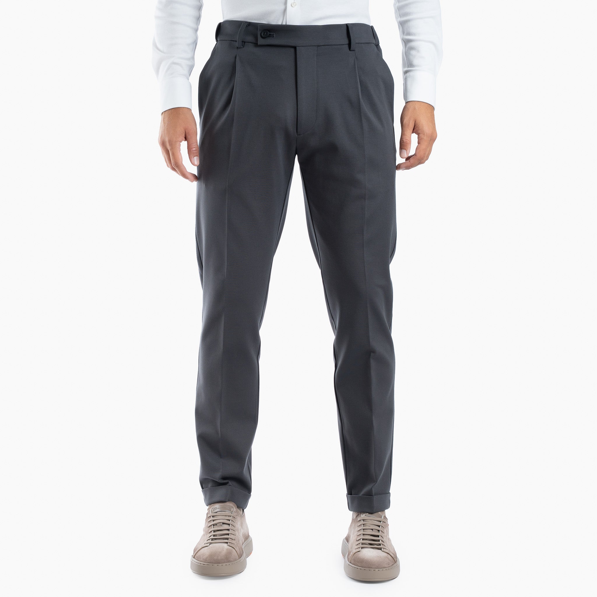 Berwich Chino met Bandplooi Grijs | Retro
