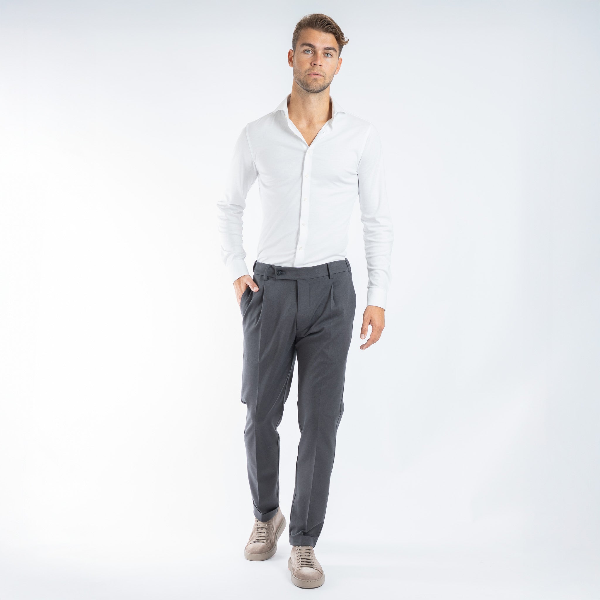 Berwich Chino met Bandplooi Grijs | Retro
