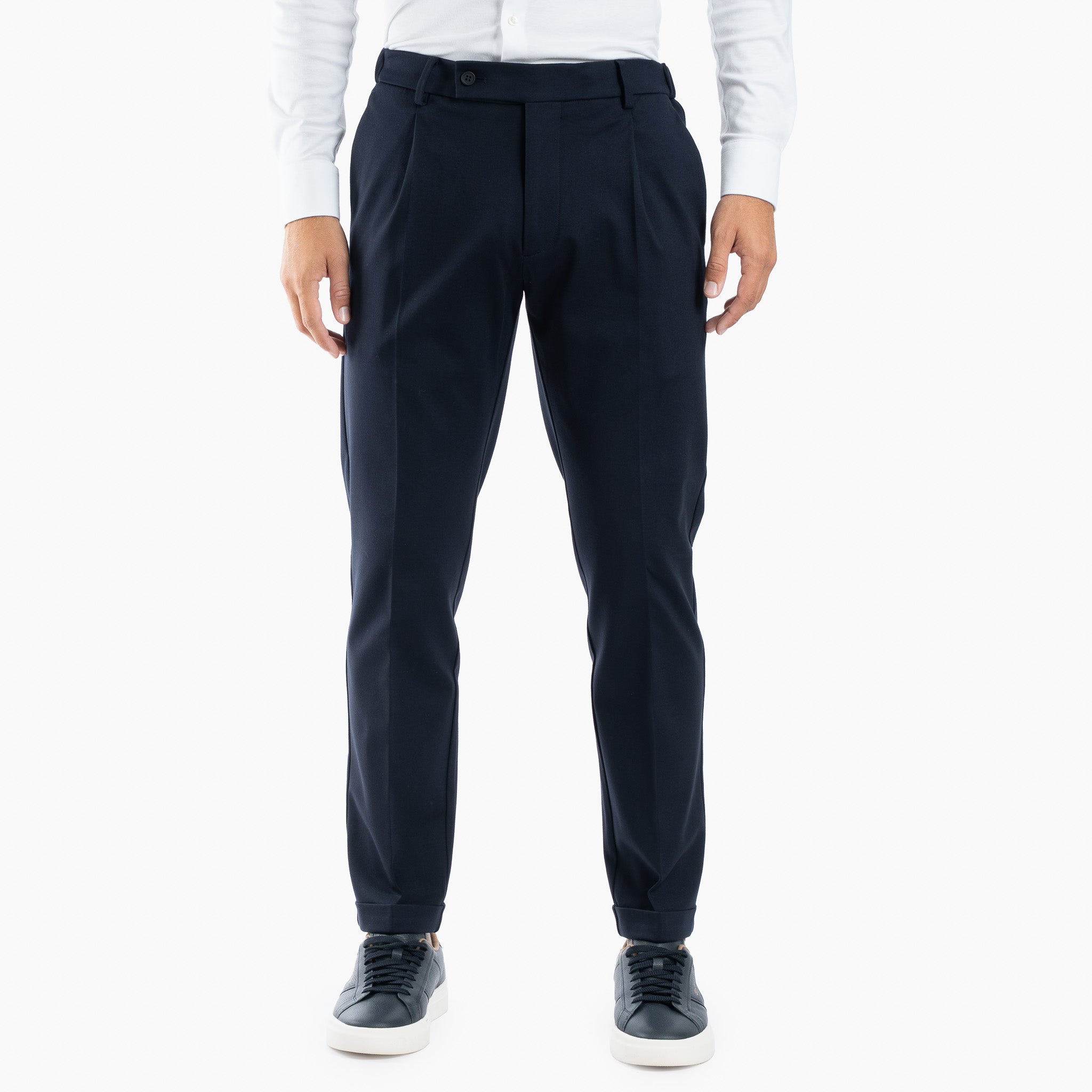 Berwich Chino met Bandplooi Blauw | Retro
