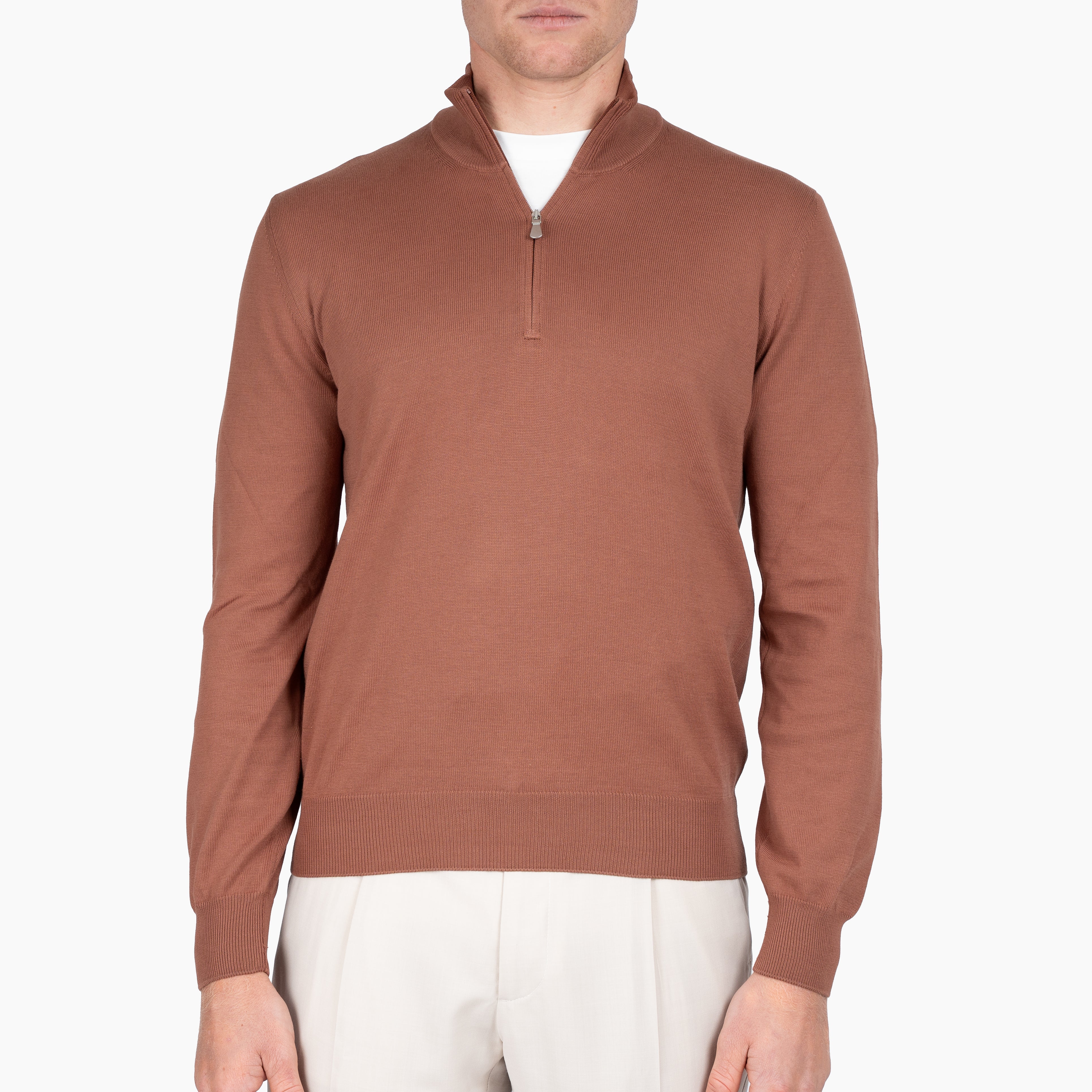 Gran Sasso Gebreide Trui met Rits Roestbruin | Egyptian Cotton