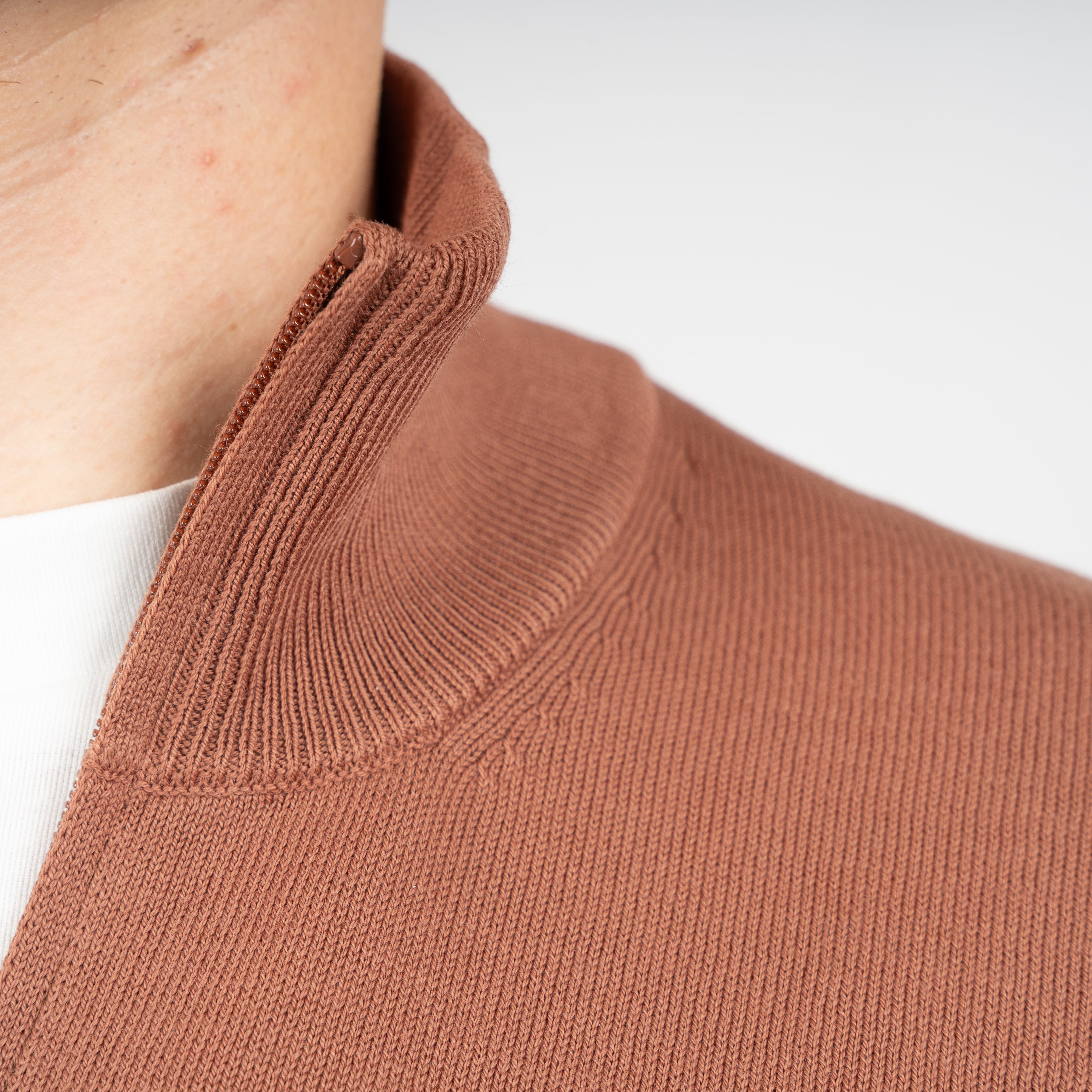 Gran Sasso Gebreide Trui met Rits Roestbruin | Egyptian Cotton