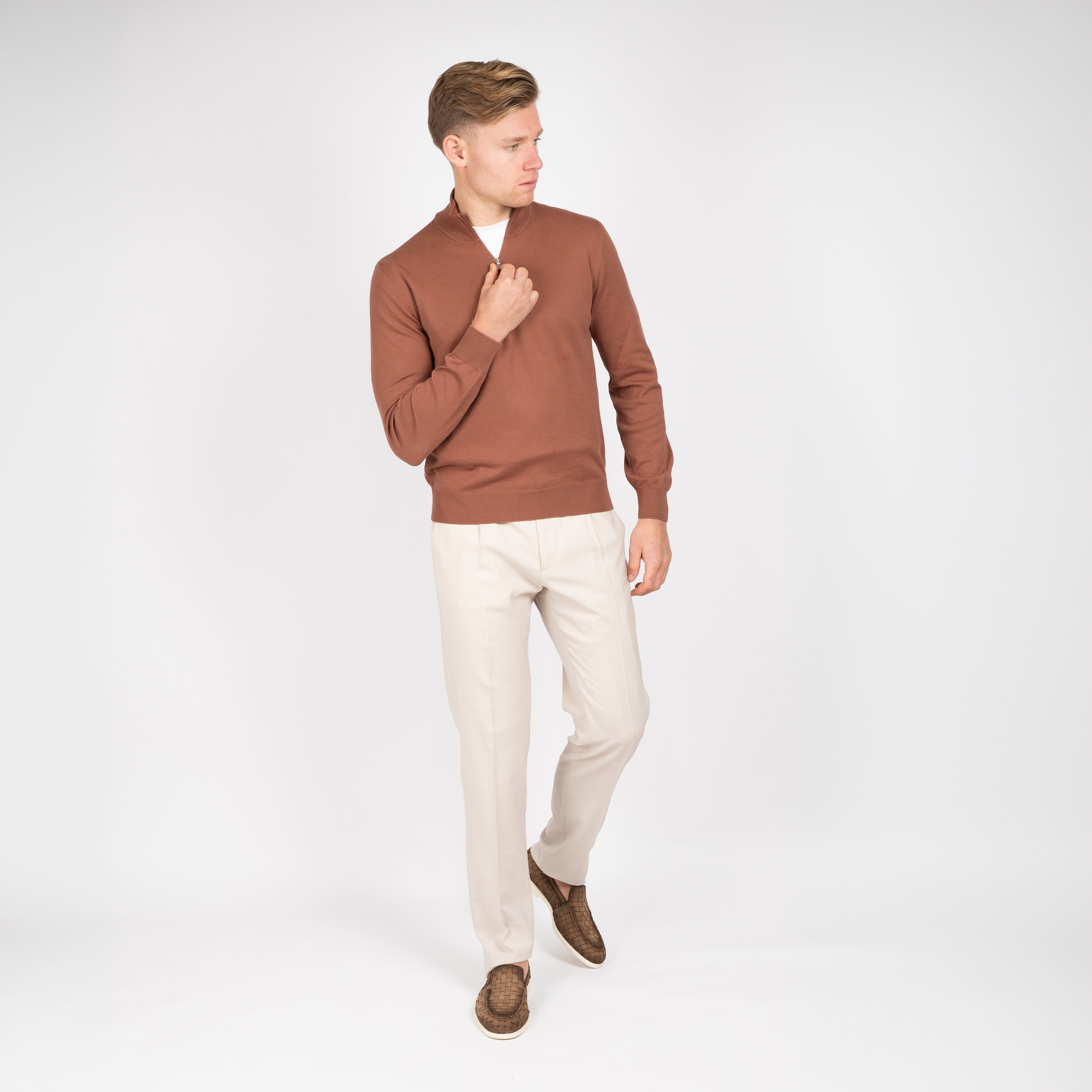 Gran Sasso Gebreide Trui met Rits Roestbruin | Egyptian Cotton