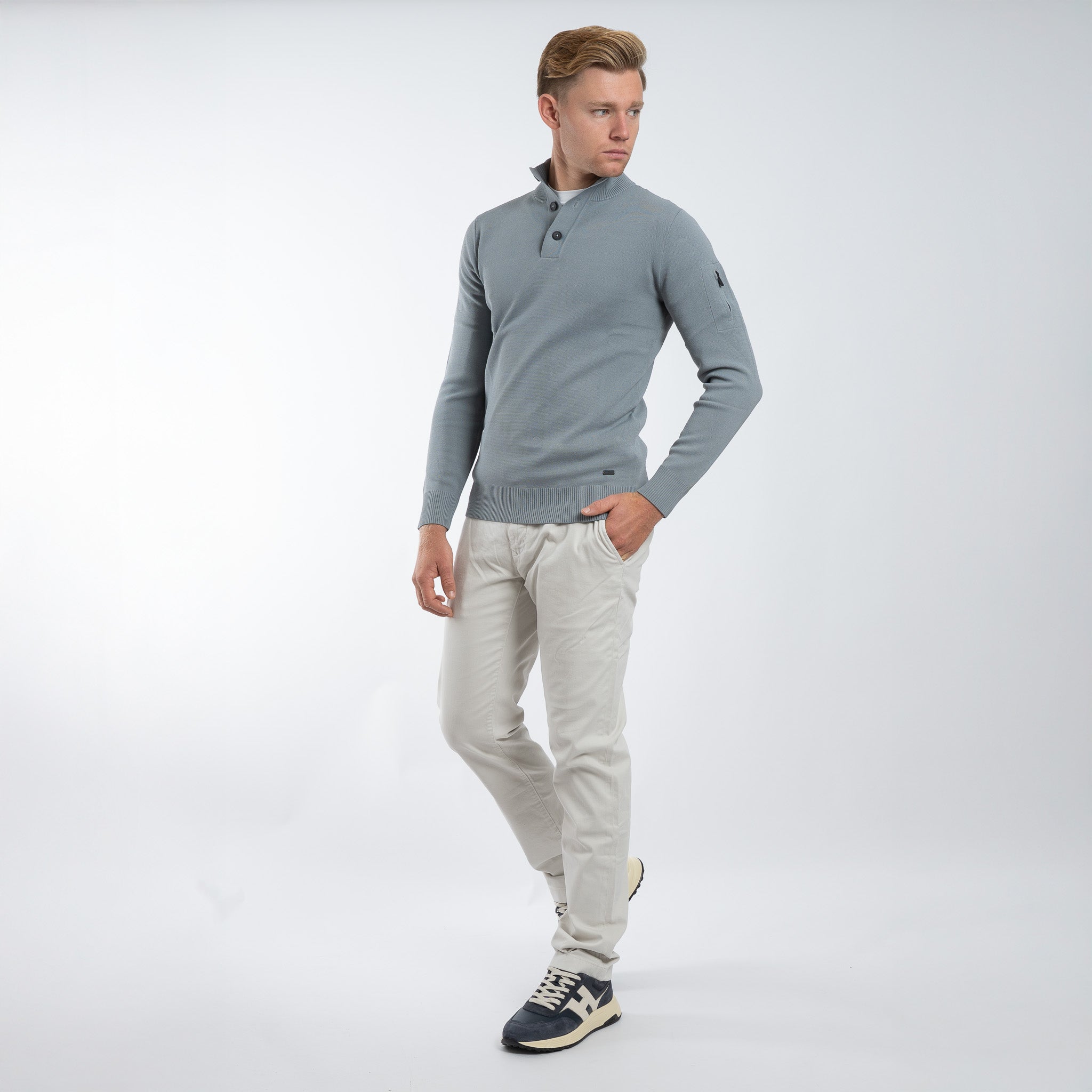 SEVEN DIALS Technische Trui met Knopelijst Grijs | Tila