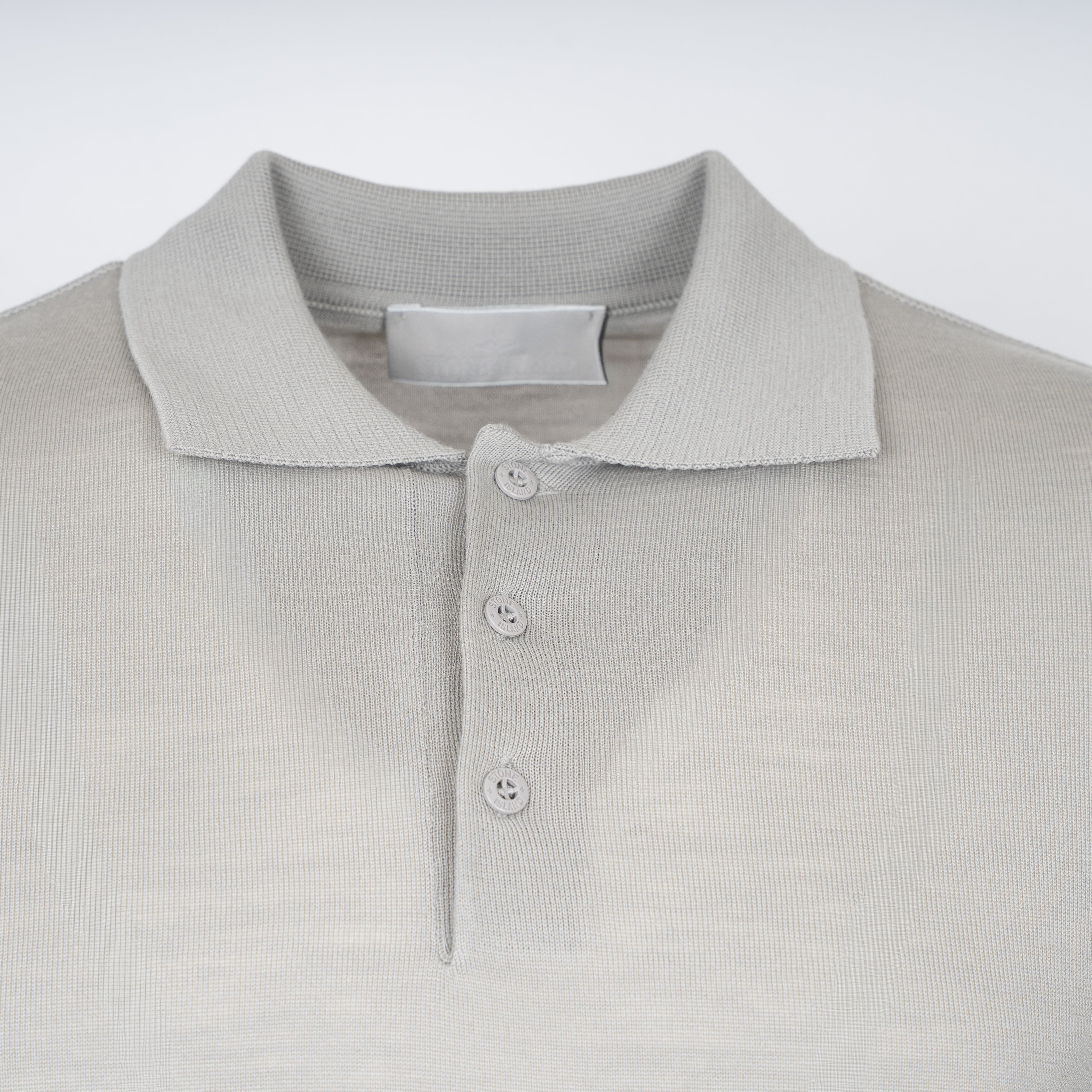 Stone Island Gebreide Polo Lange Mouw Lichtgrijs | Ghost