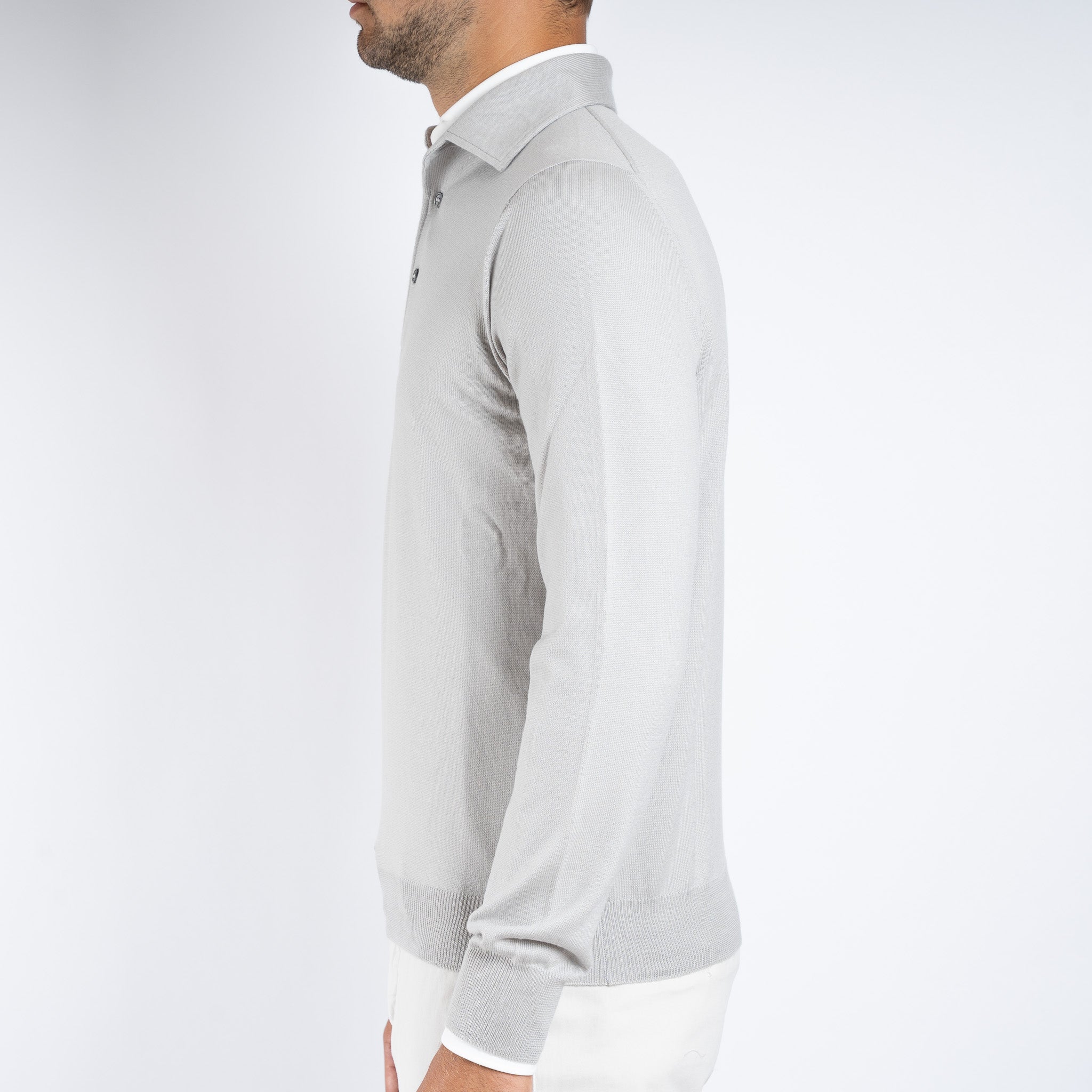 Gran Sasso Gebreide Polo Lange Mouwen Kitwit | Extrafine Merino
