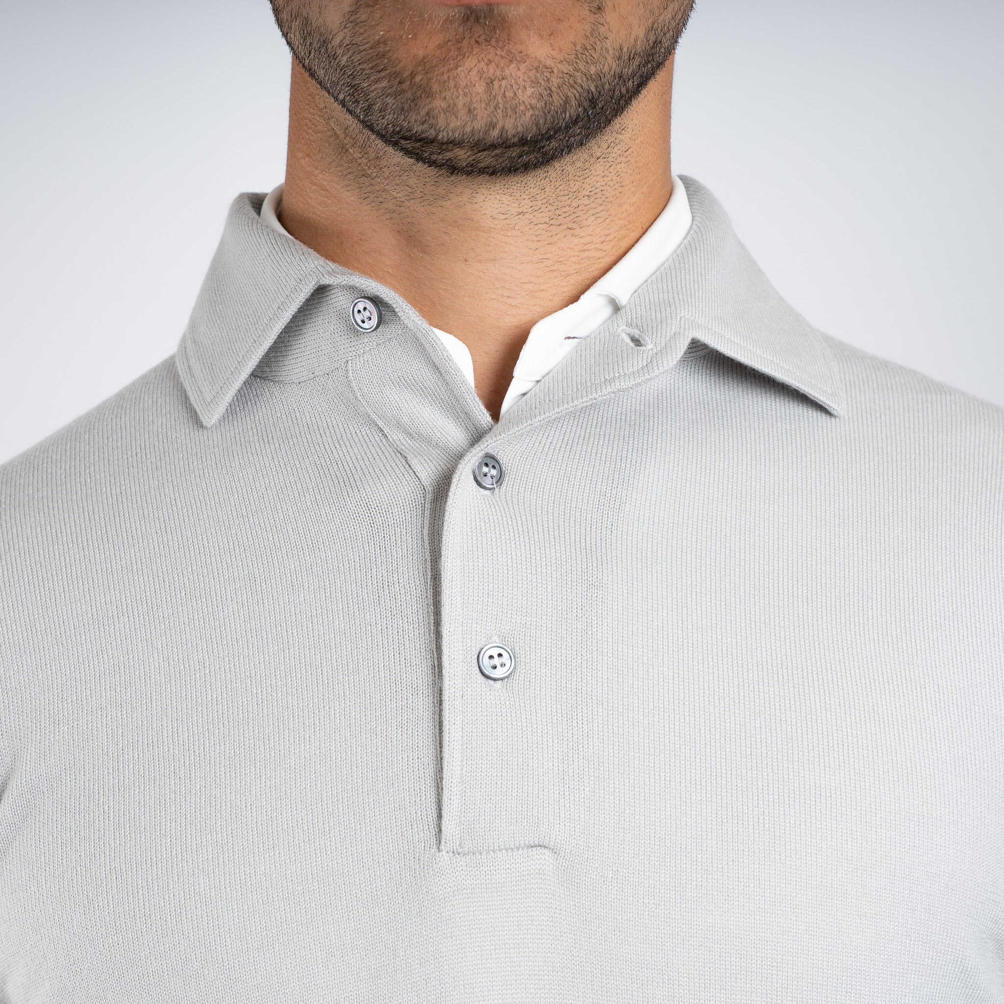 Gran Sasso Gebreide Polo Lange Mouwen Kitwit | Extrafine Merino