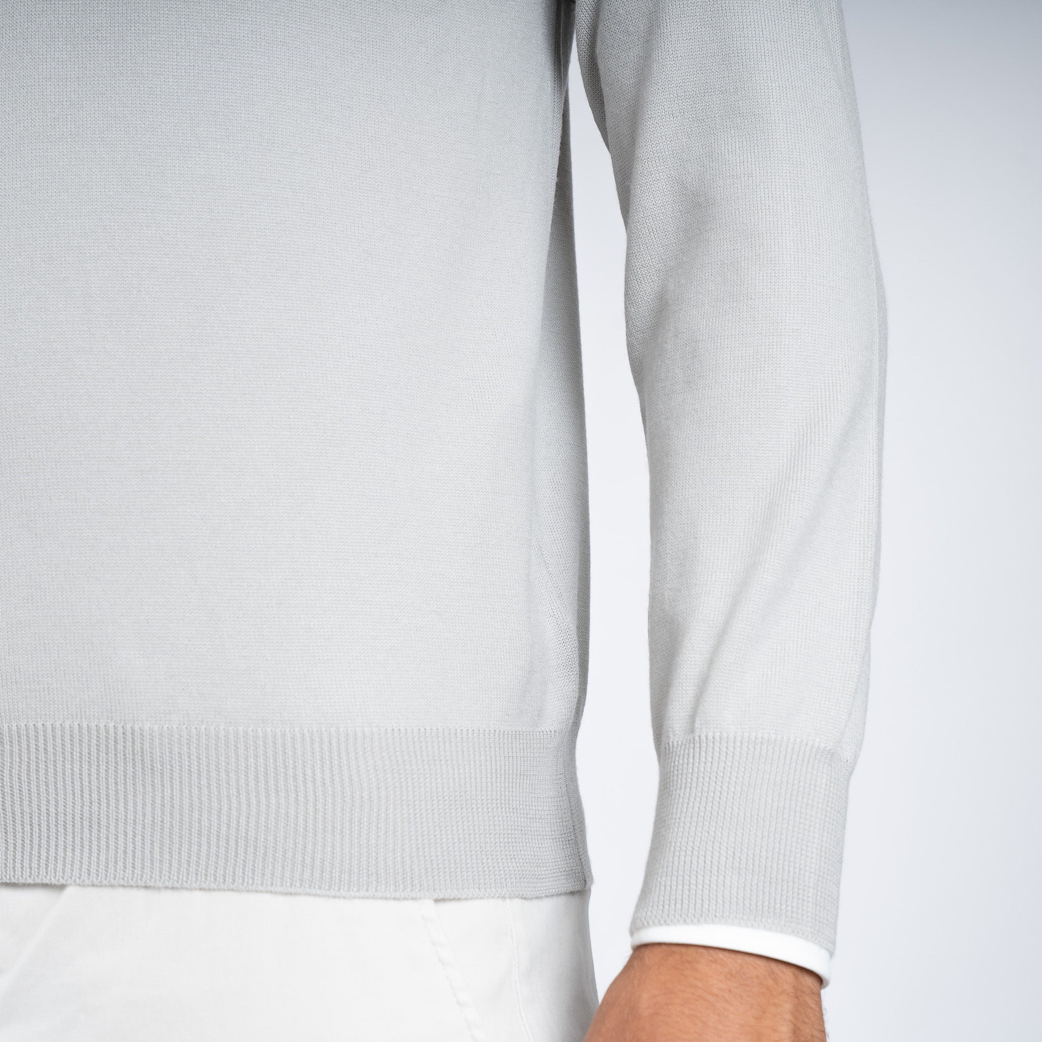 Gran Sasso Gebreide Polo Lange Mouwen Kitwit | Extrafine Merino