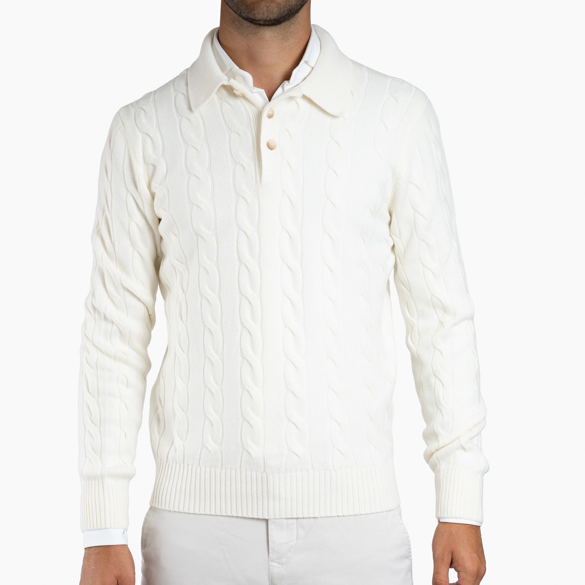 Gran Sasso Gebreide Polo Lange Mouwen Crème | Cashmere Blend
