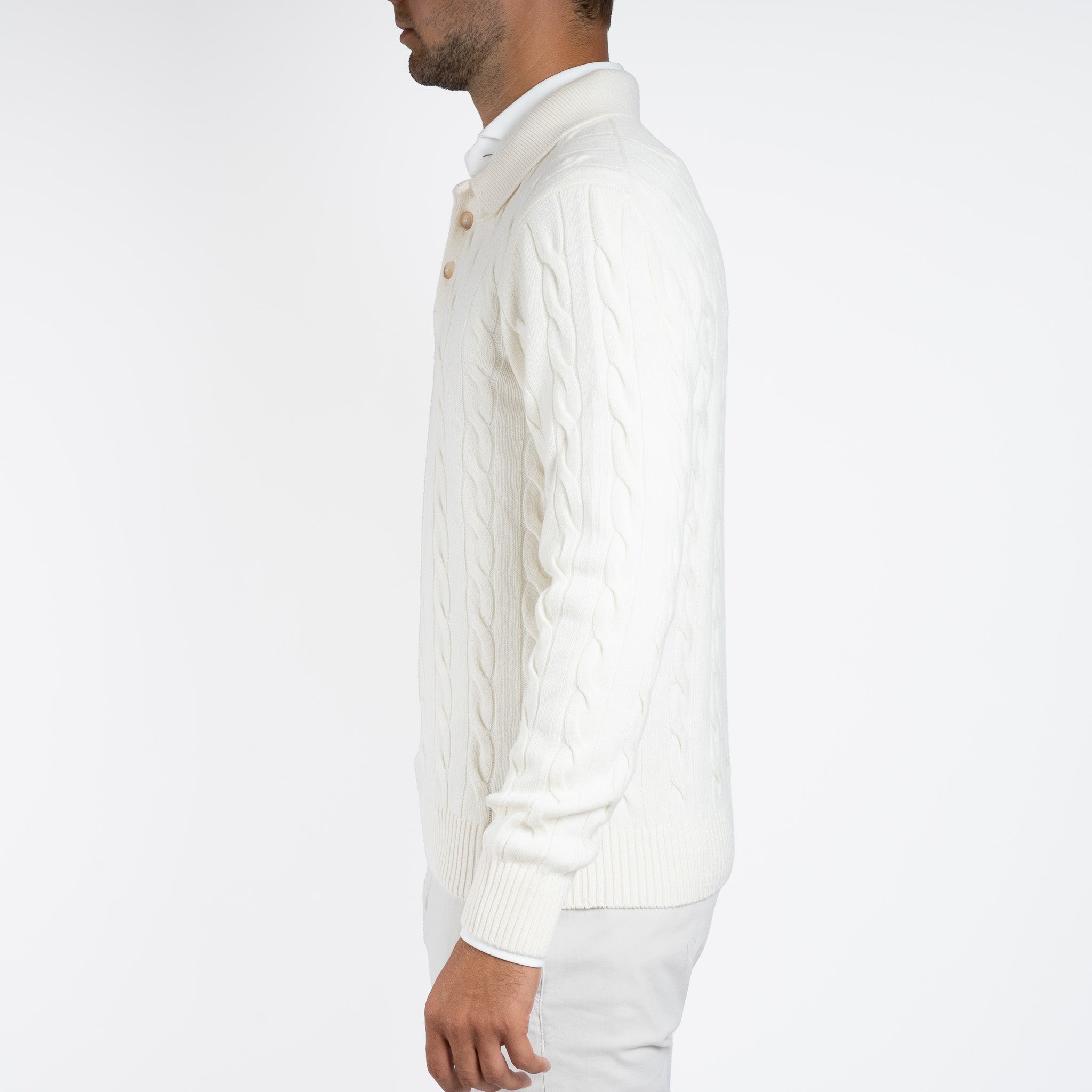 Gran Sasso Gebreide Polo Lange Mouwen Crème | Cashmere Blend