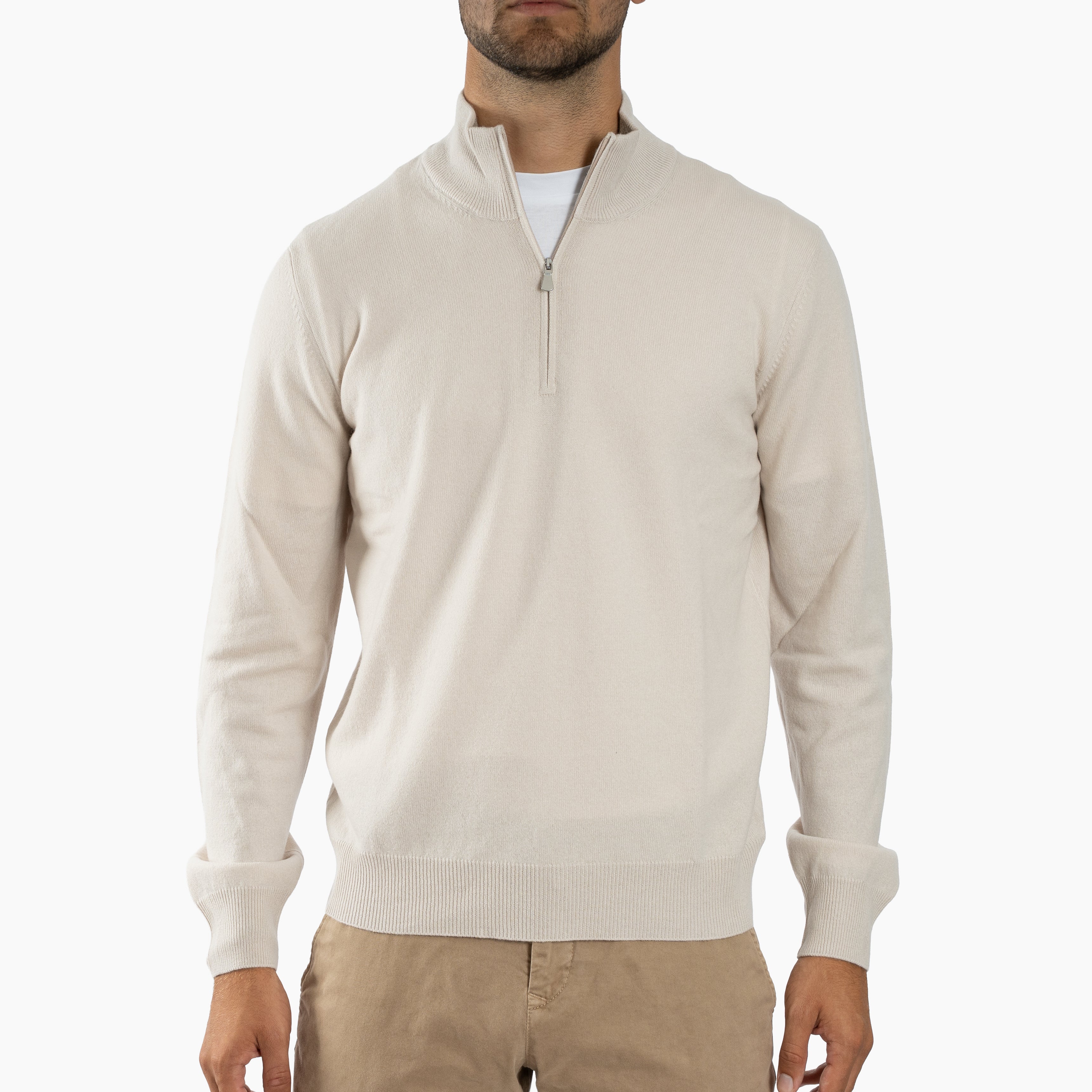 Gran Sasso Gebreide Trui met Rits Off-White | Cashmere Lana