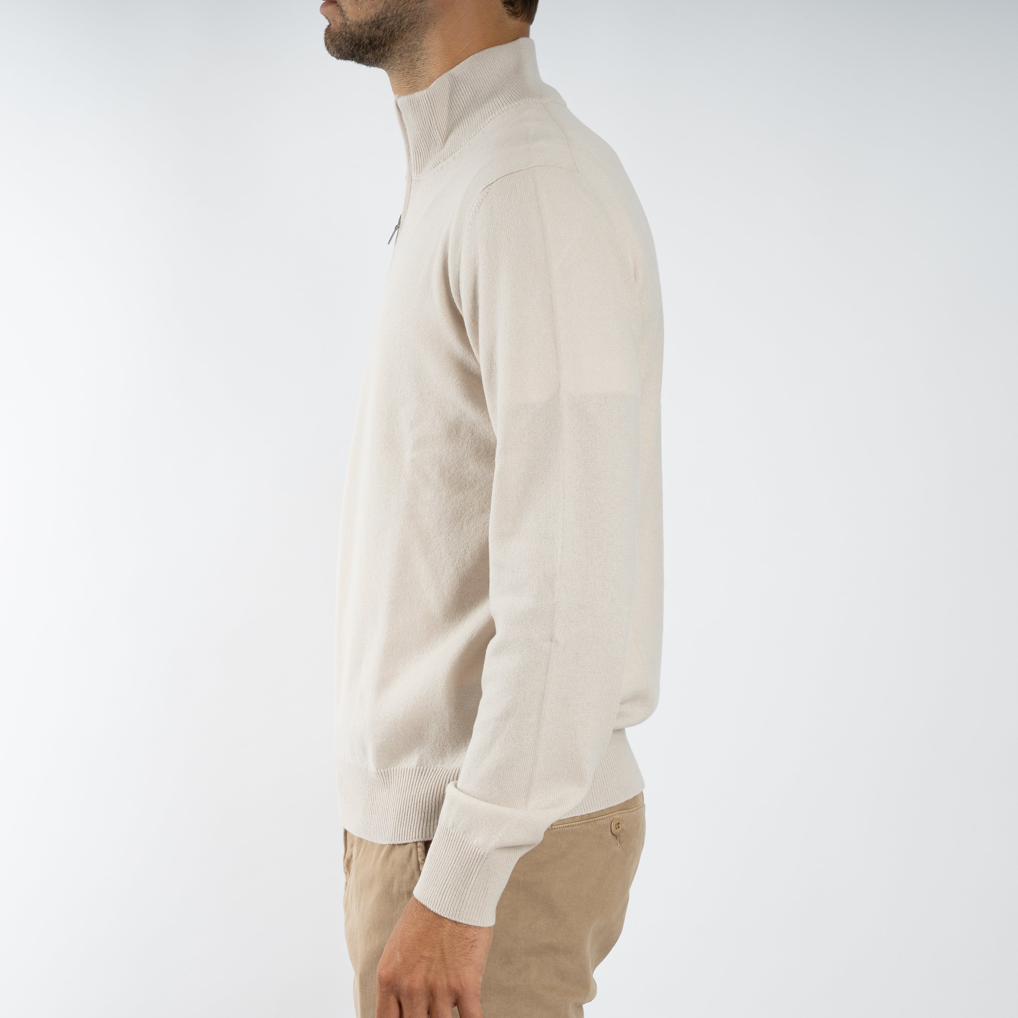 Gran Sasso Gebreide Trui met Rits Off-White | Cashmere Lana
