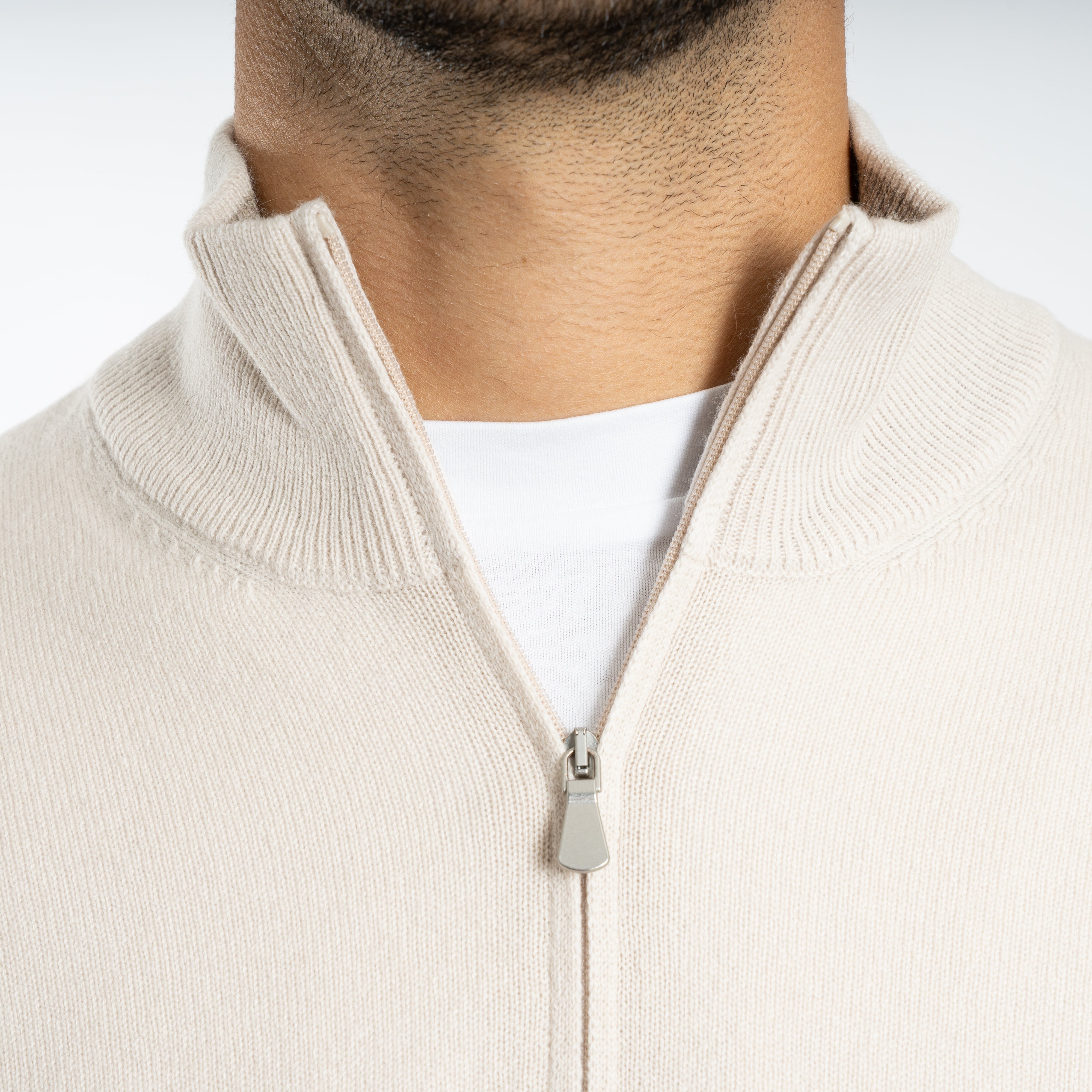 Gran Sasso Gebreide Trui met Rits Off-White | Cashmere Lana