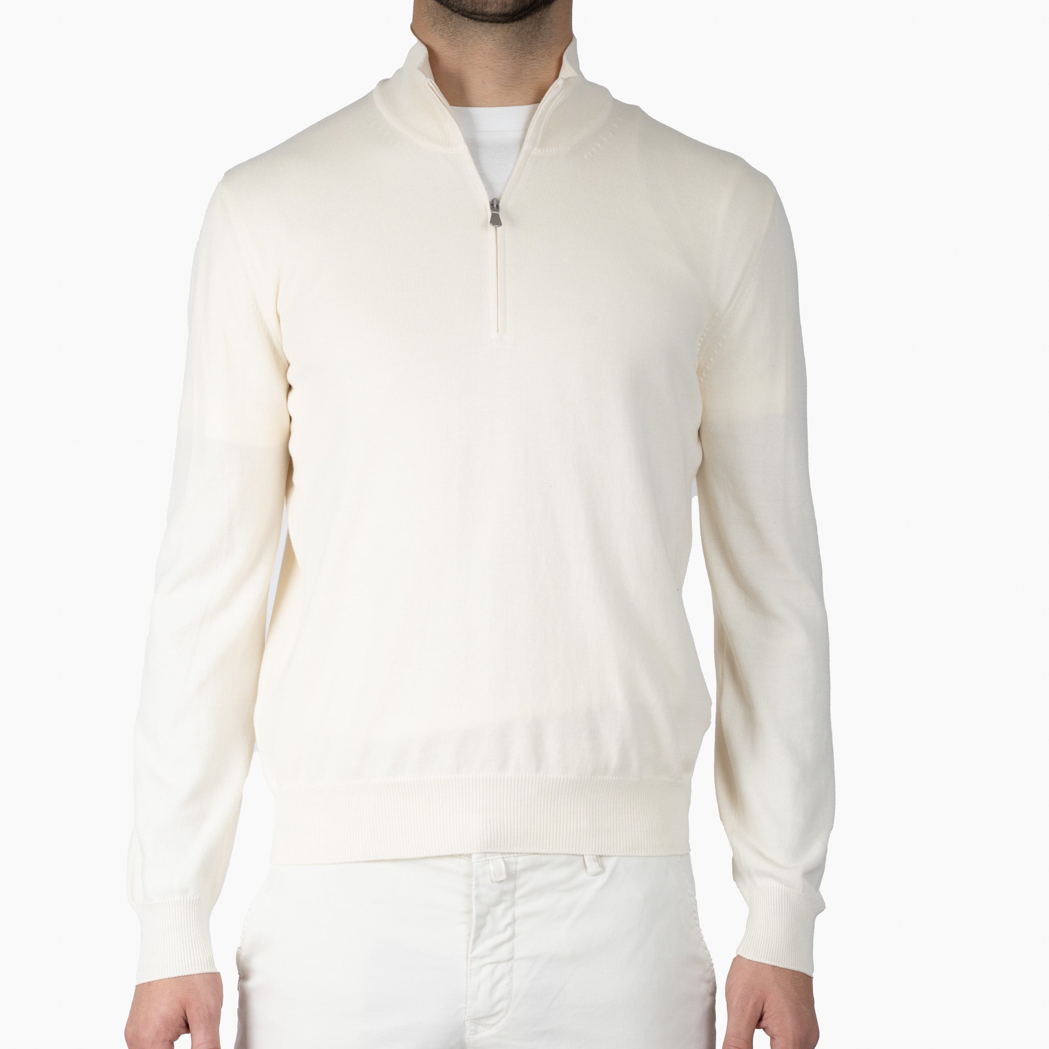 Gran Sasso Gebreide Trui met Rits Crème | Egyptian Cotton