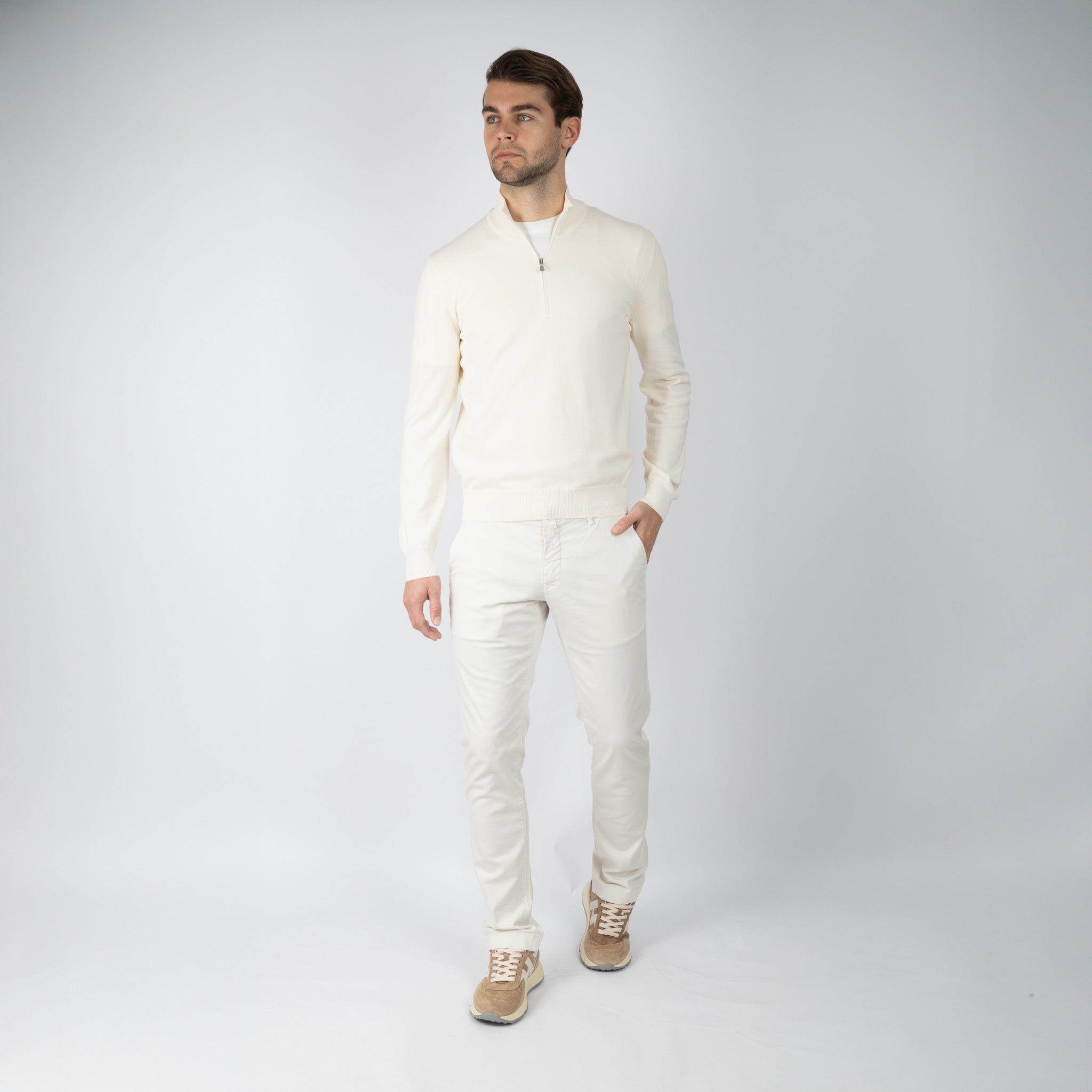 Gran Sasso Gebreide Trui met Rits Crème | Egyptian Cotton