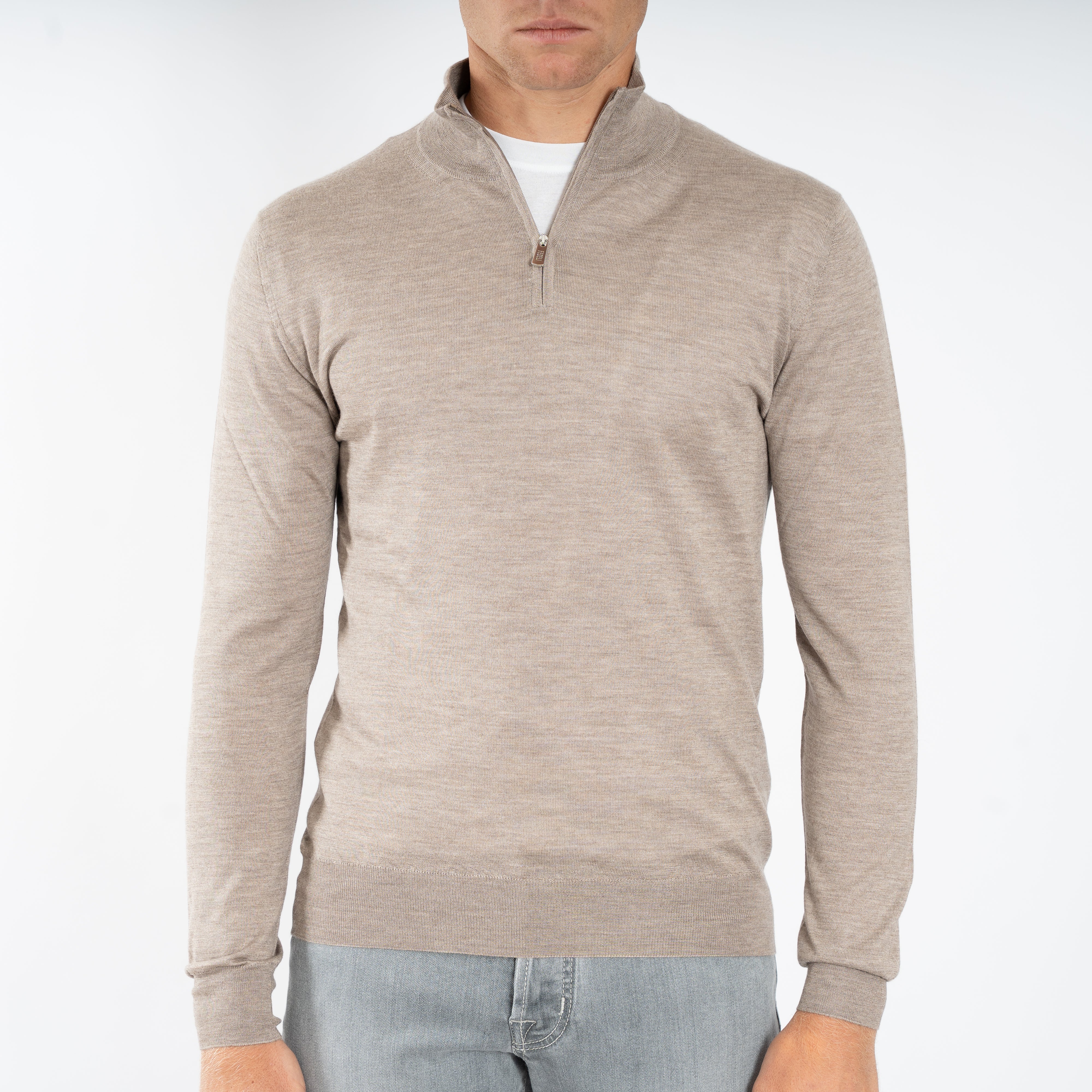 Fedeli Gebreide Half-Zip Trui Beige | Favonio