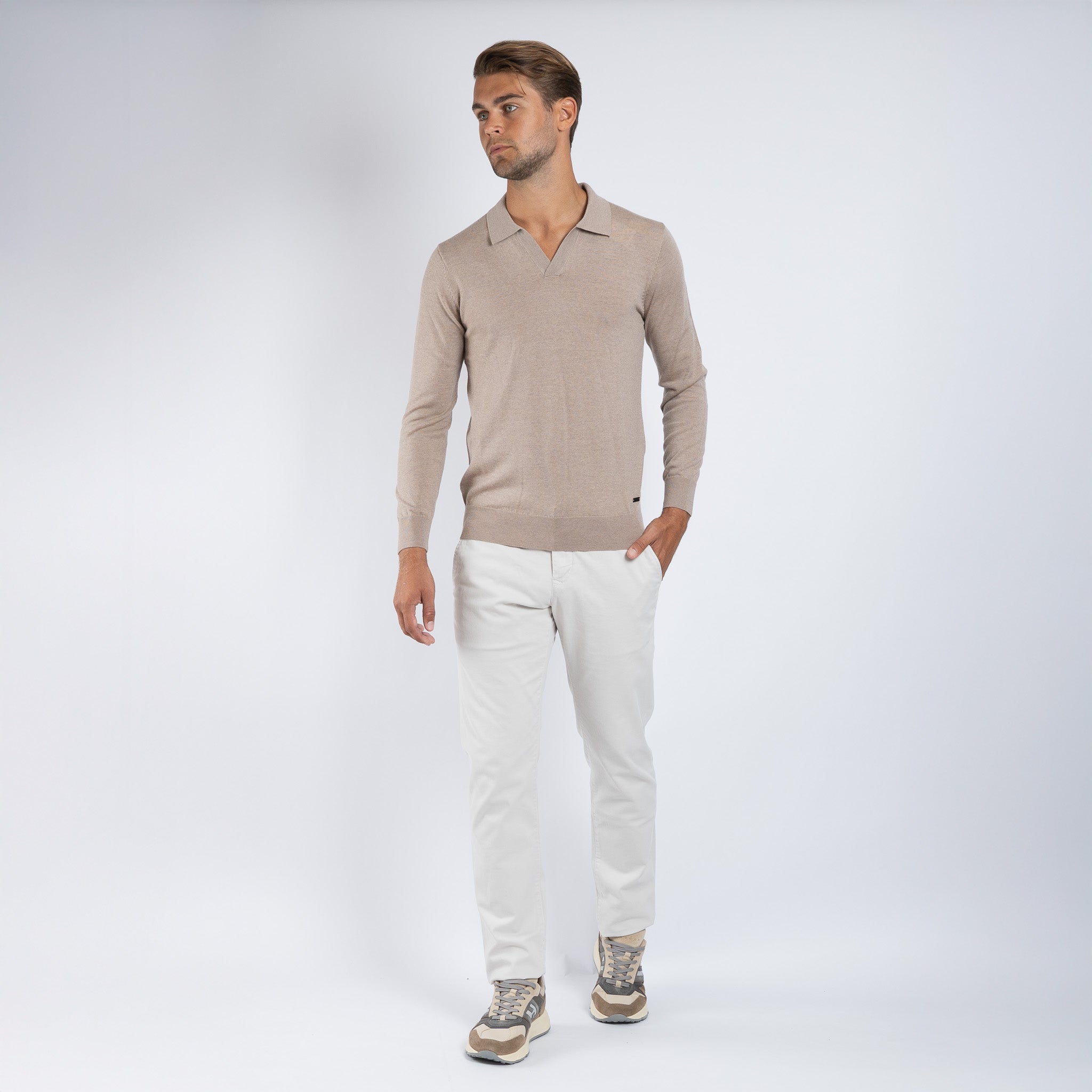 SEVEN DIALS Gebreide Buttonless Polotrui Zand | Wyot