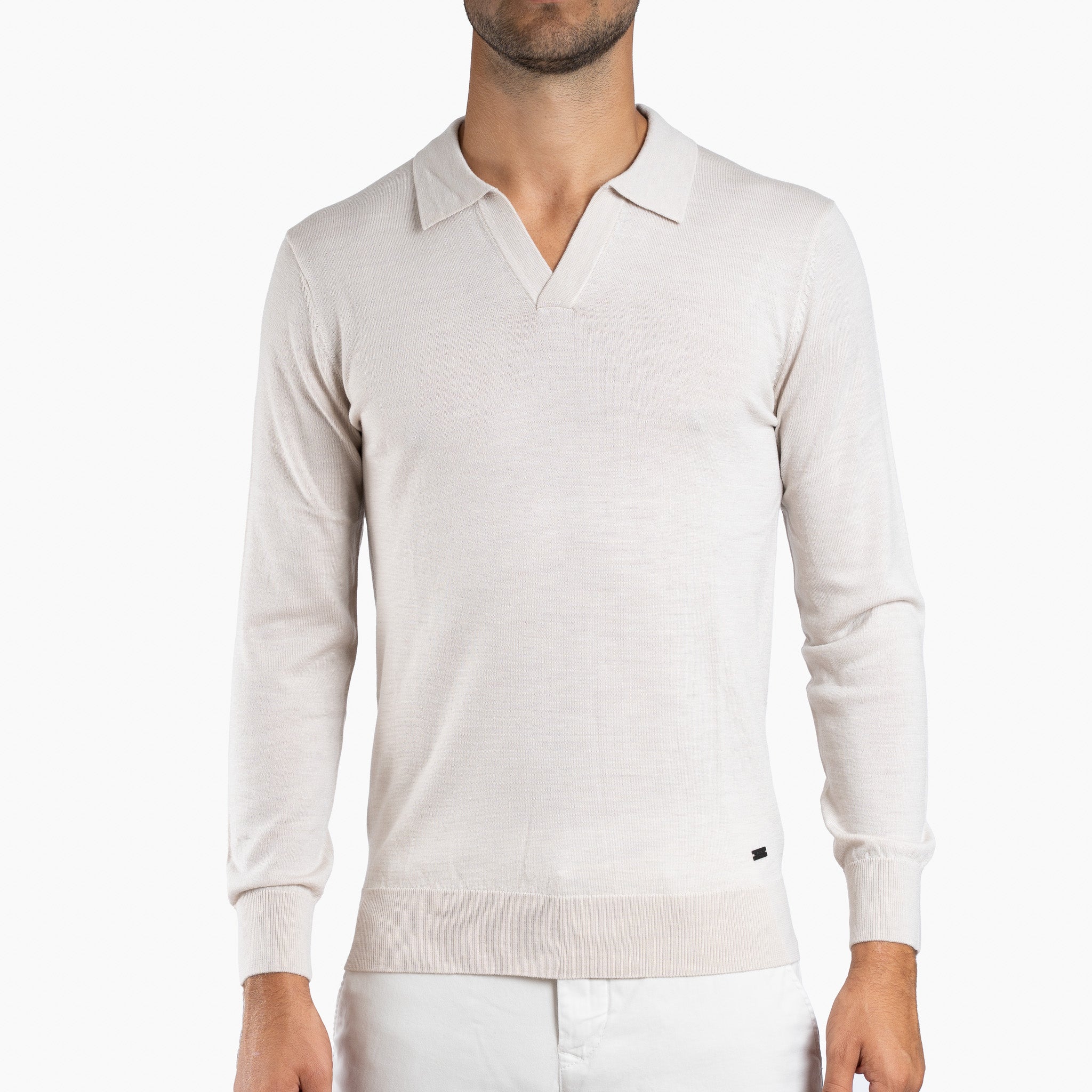 SEVEN DIALS Gebreide Buttonless Polotrui Beige | Wyot