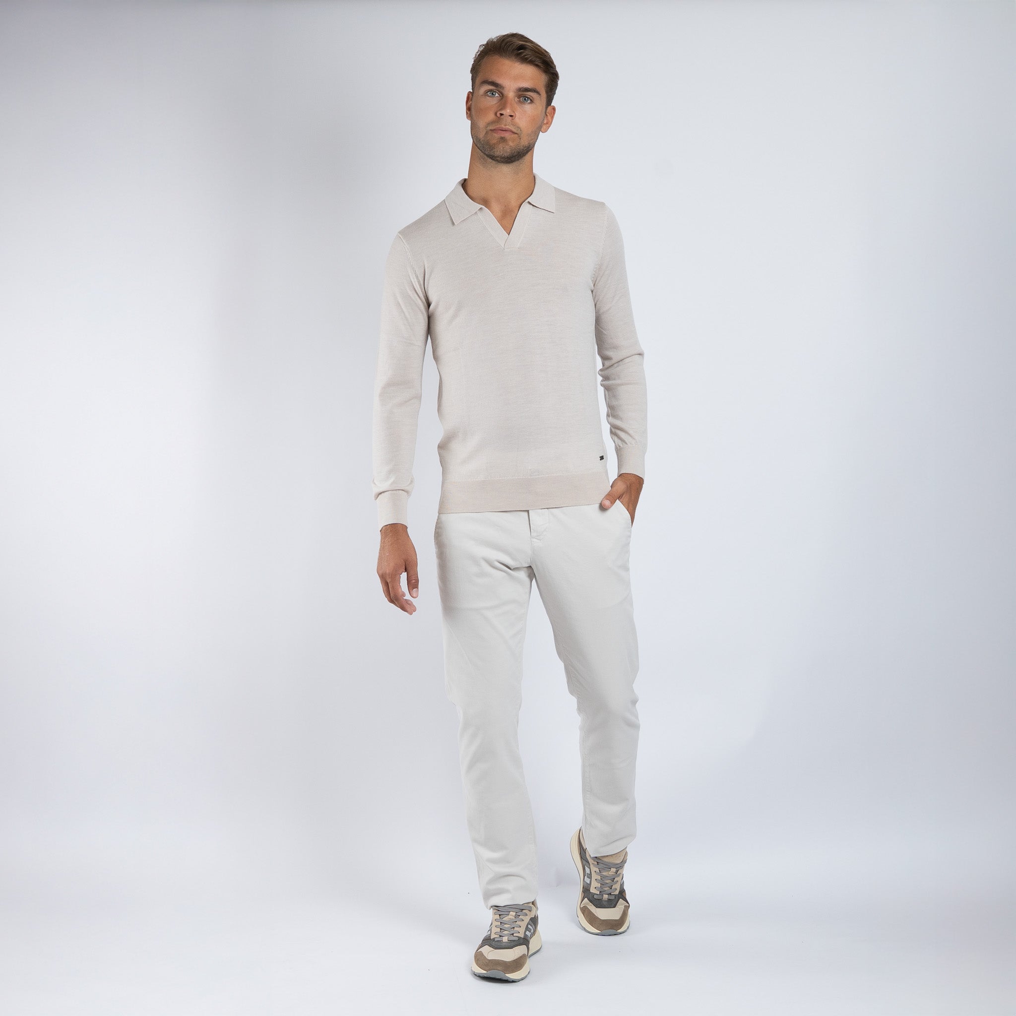 SEVEN DIALS Gebreide Buttonless Polotrui Beige | Wyot