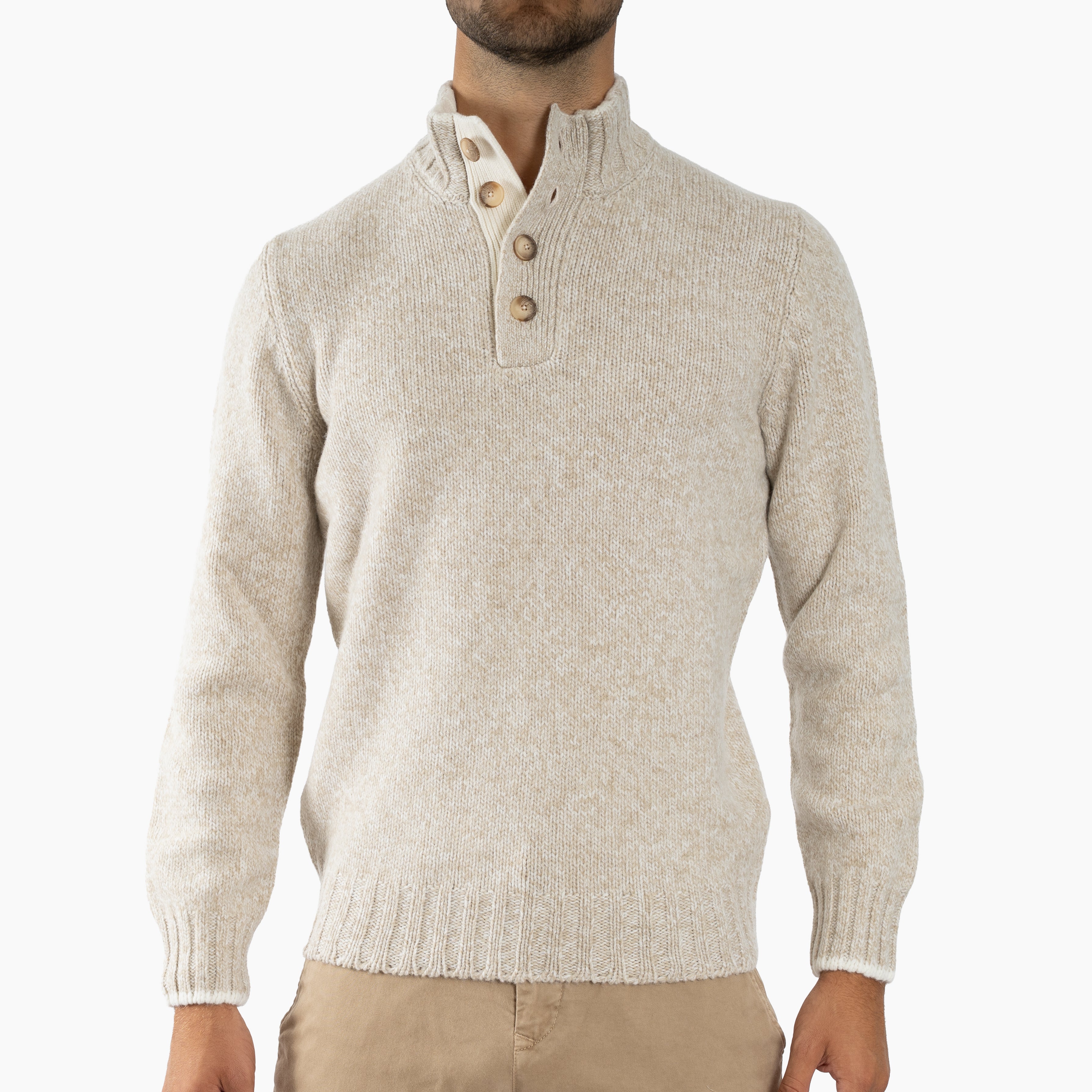 Gran Sasso Gebreide Trui met Knopenlijst Beige | Super Geelong