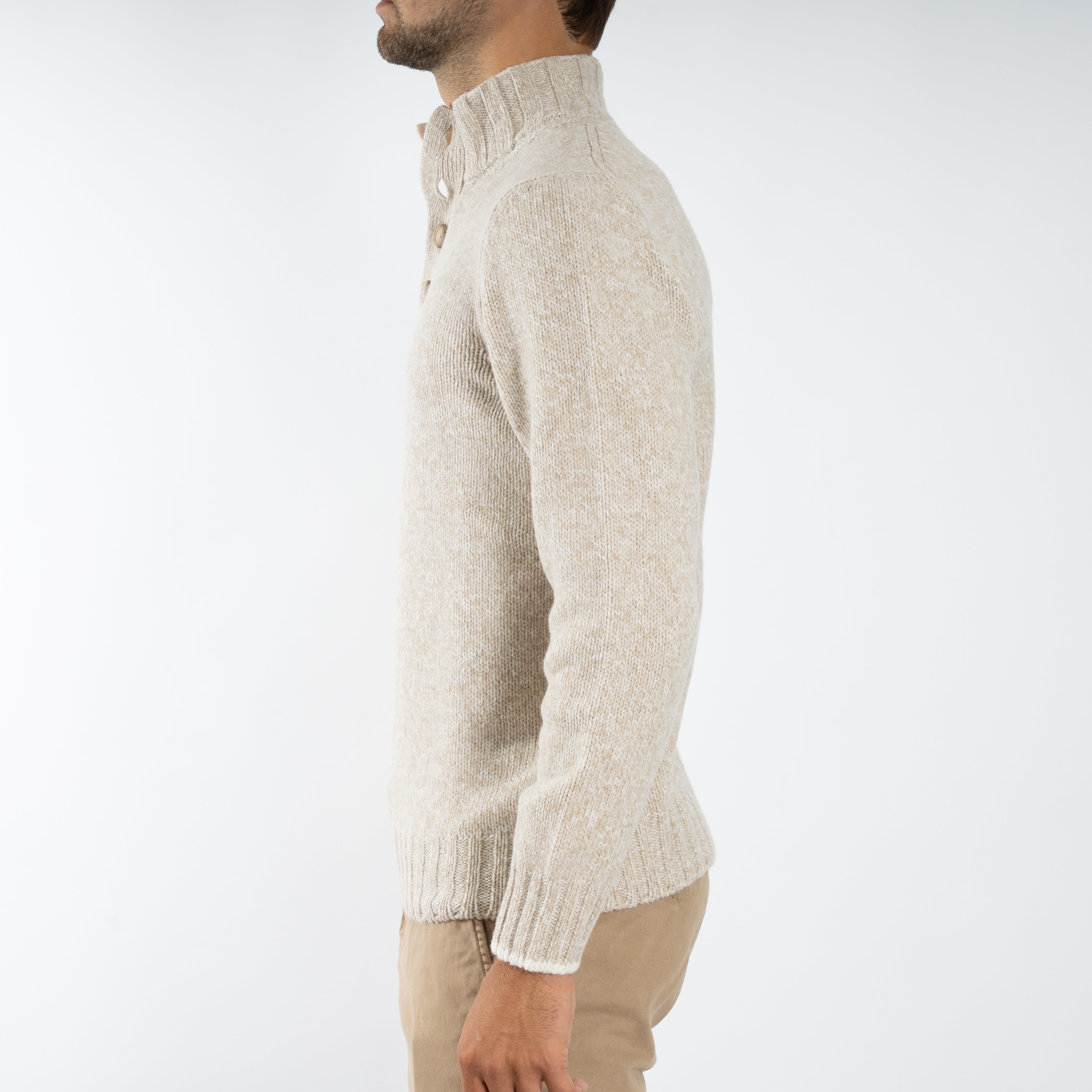 Gran Sasso Gebreide Trui met Knopenlijst Beige | Super Geelong