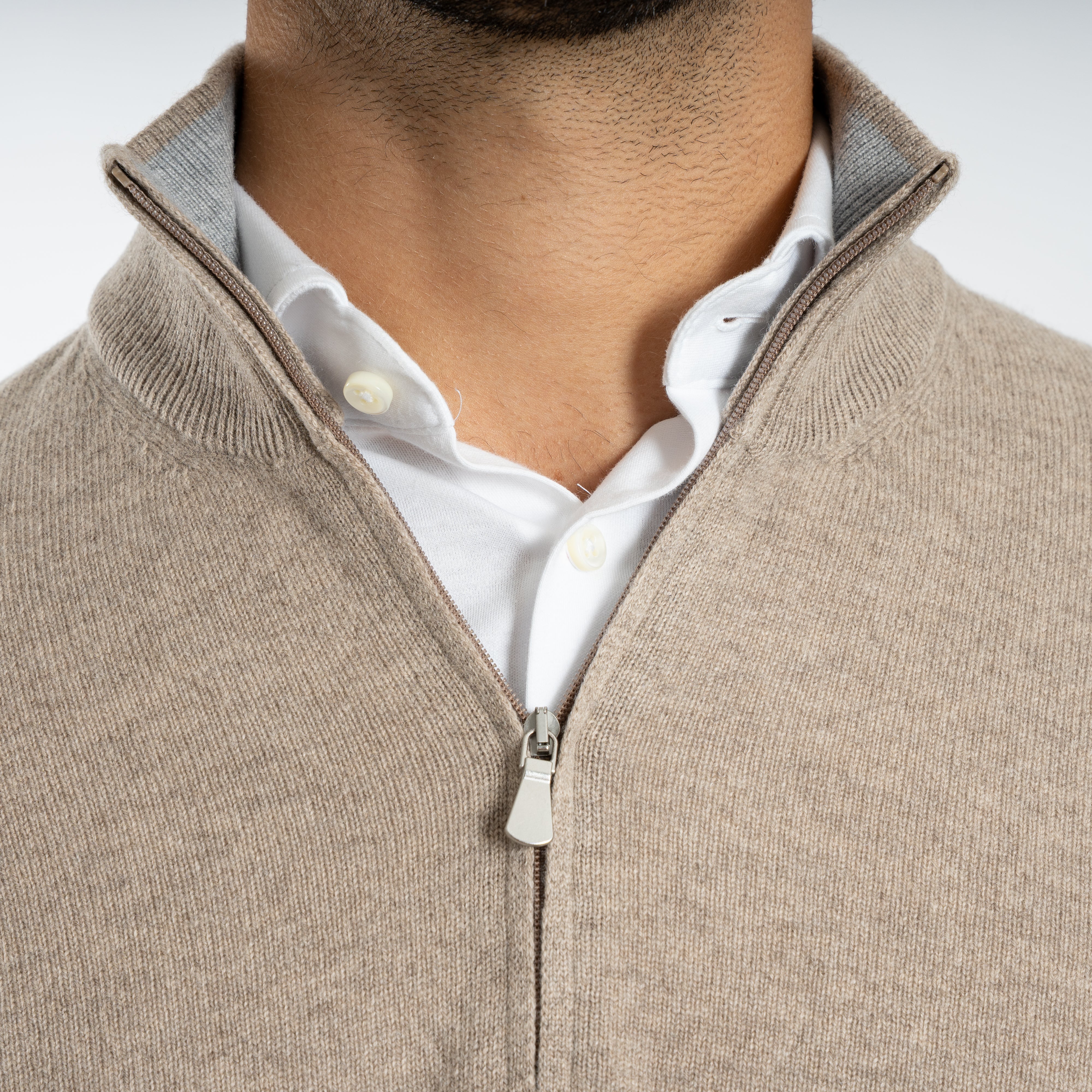 Gran Sasso Gebreide Trui met Rits Beige | Cashmere Lana