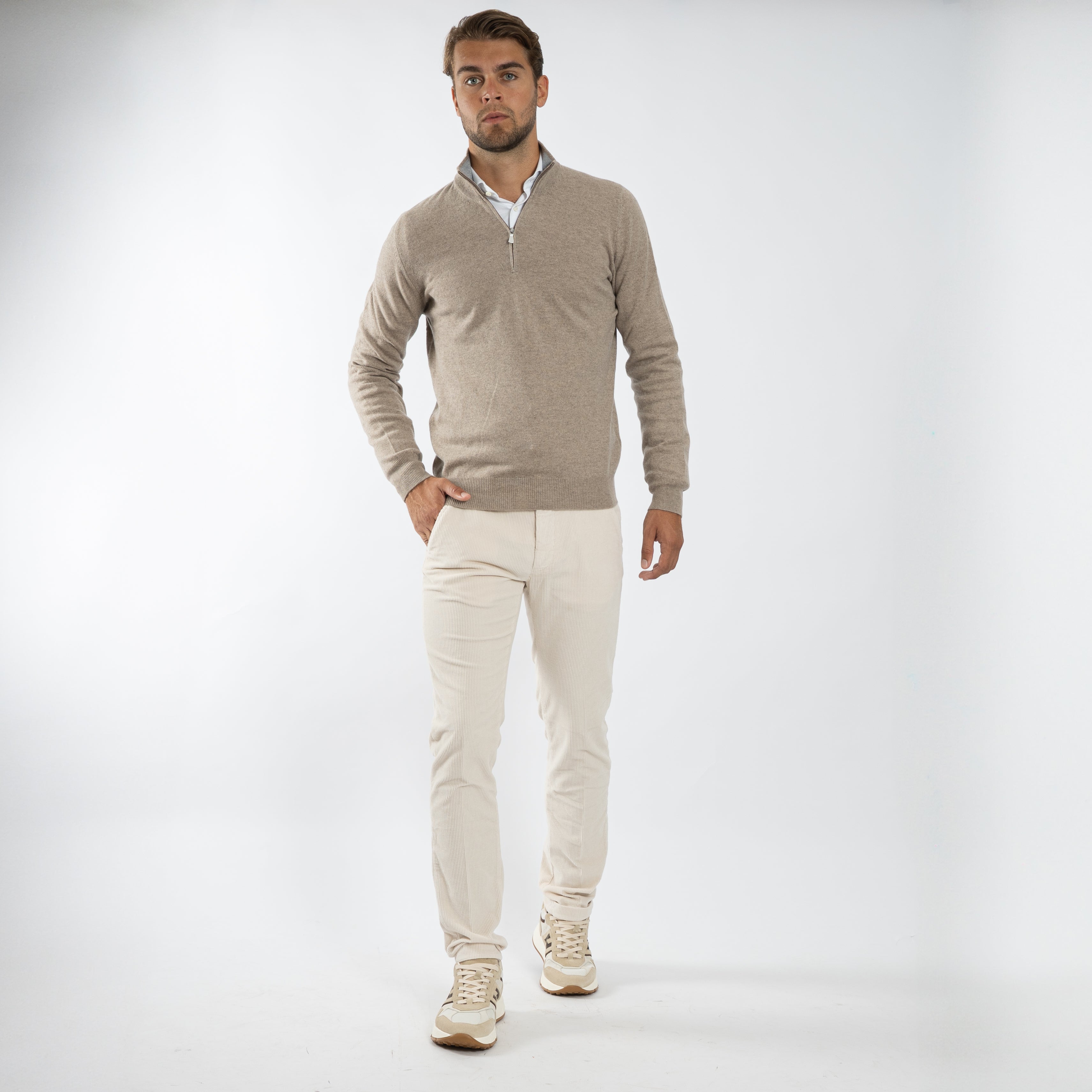 Gran Sasso Gebreide Trui met Rits Beige | Cashmere Lana