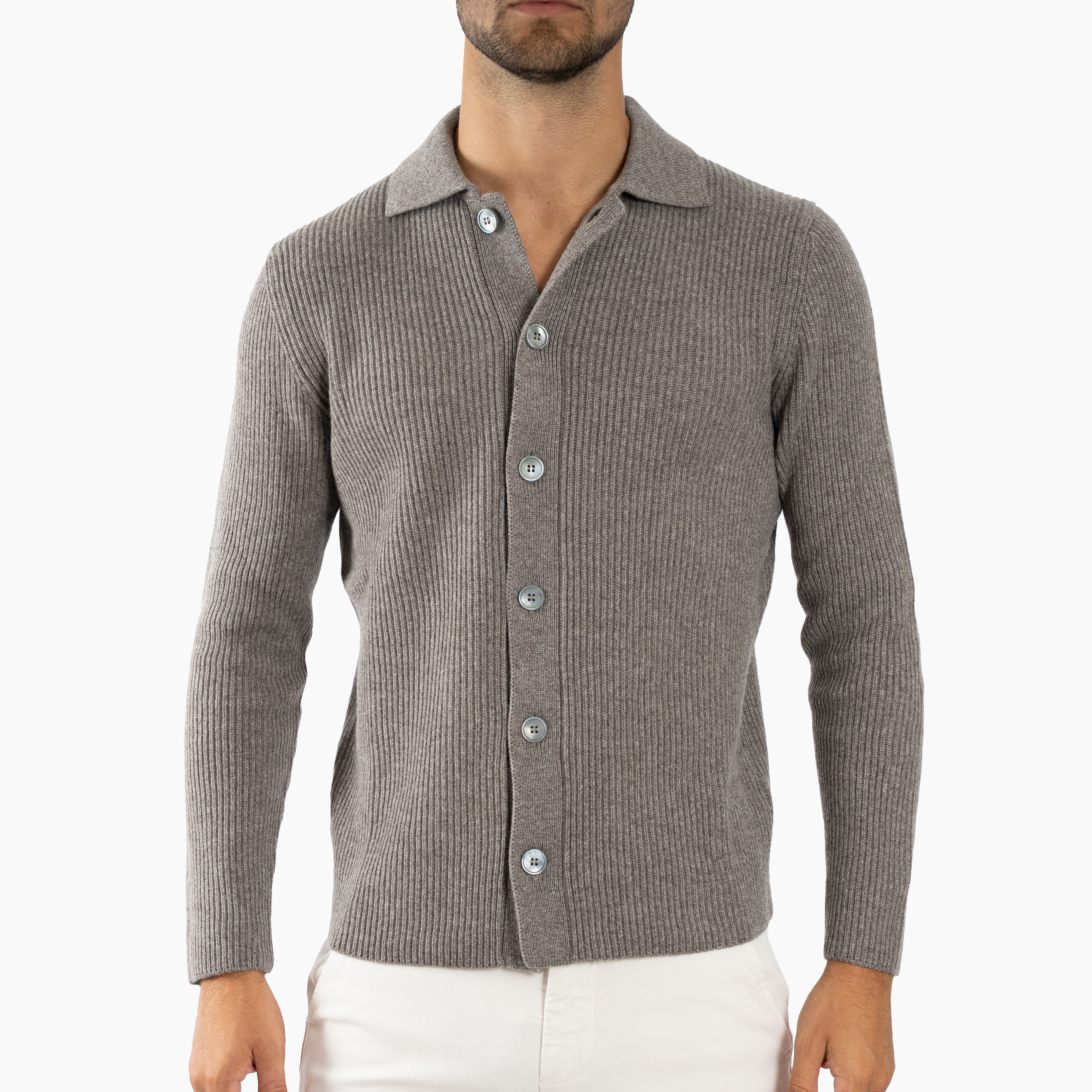 Gran Sasso Gebreid Knoopvest Taupe | Cashmere Lana