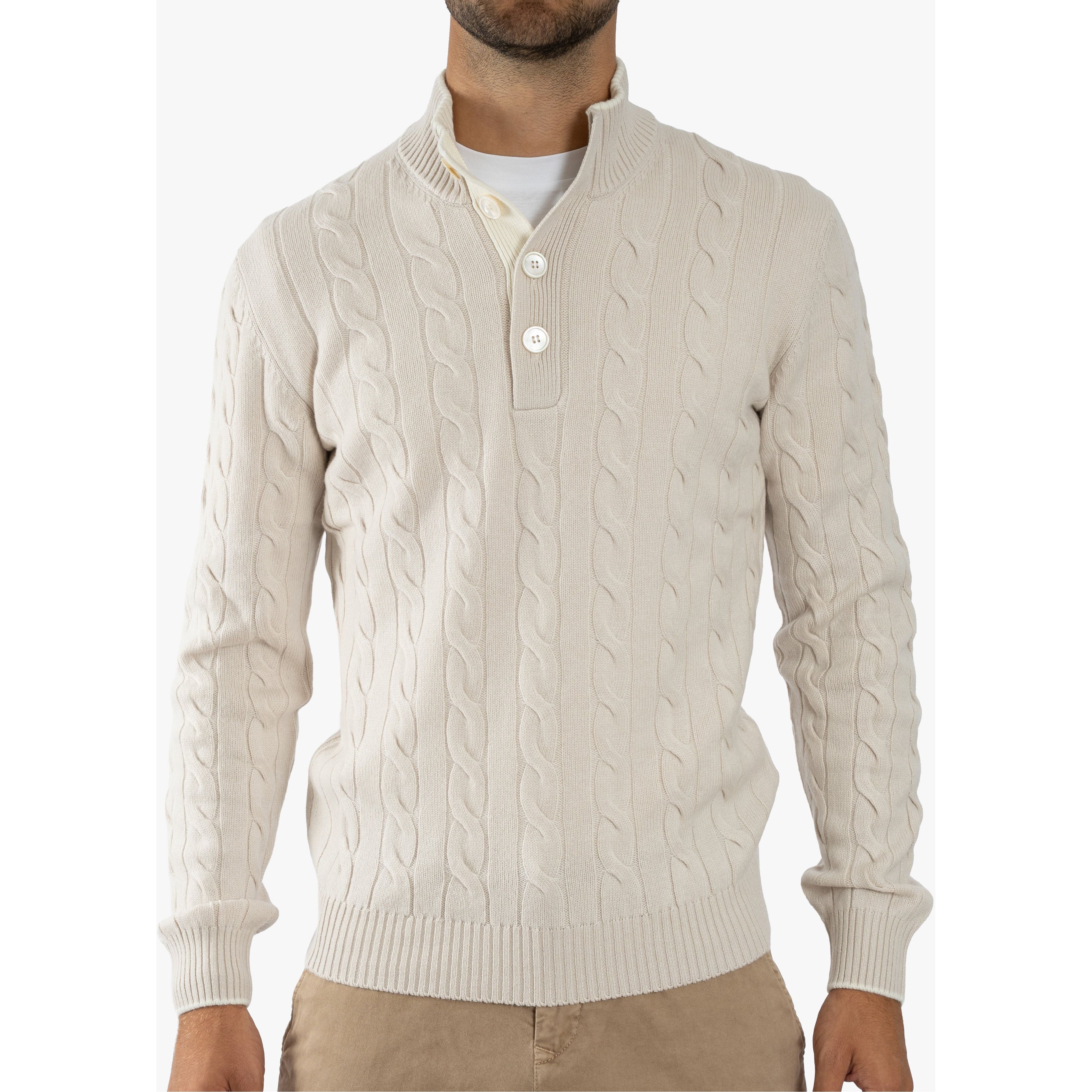 Gran Sasso Gebreide Trui met Knopenlijst Beige | Cashmere Lana