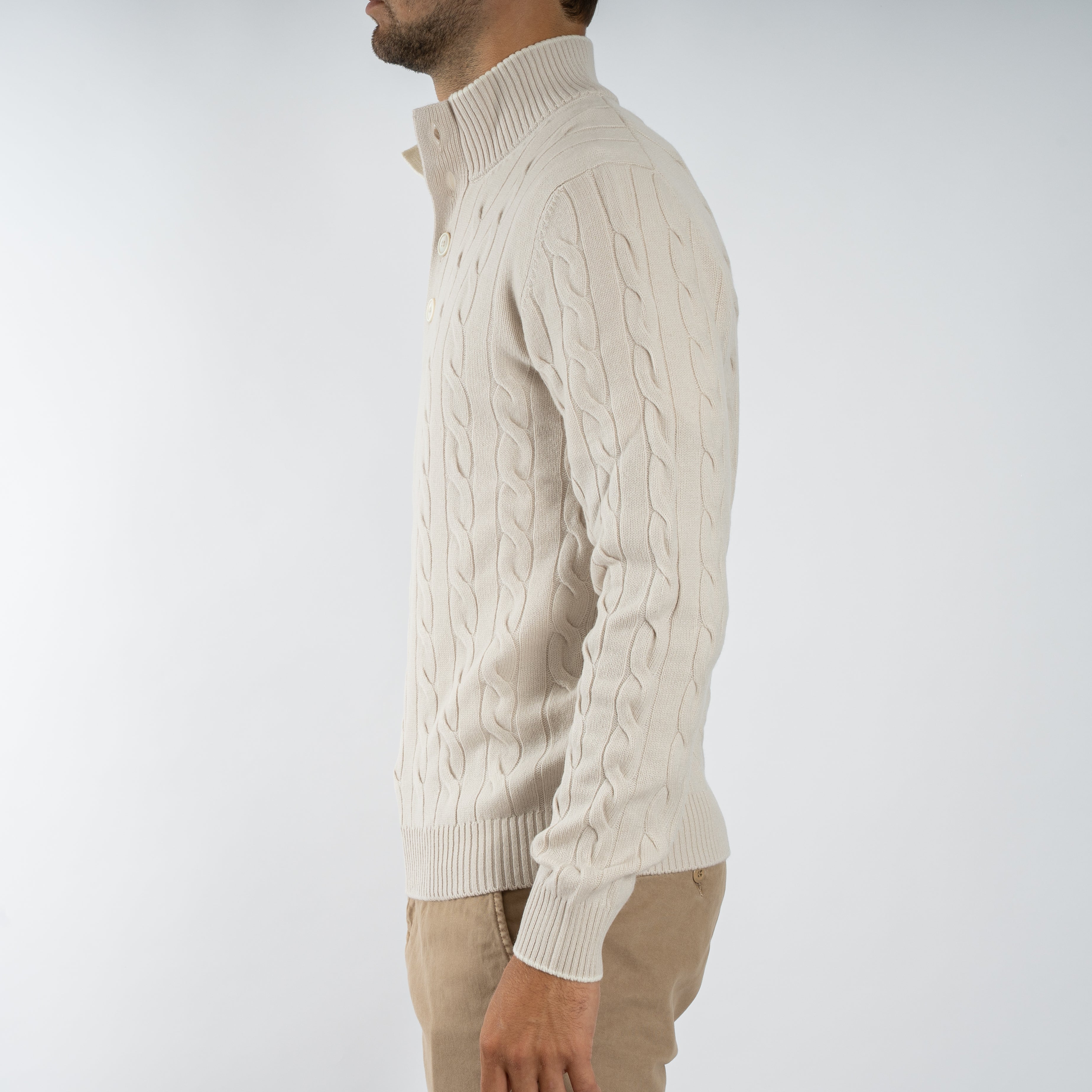 Gran Sasso Gebreide Trui met Knopenlijst Beige | Cashmere Lana