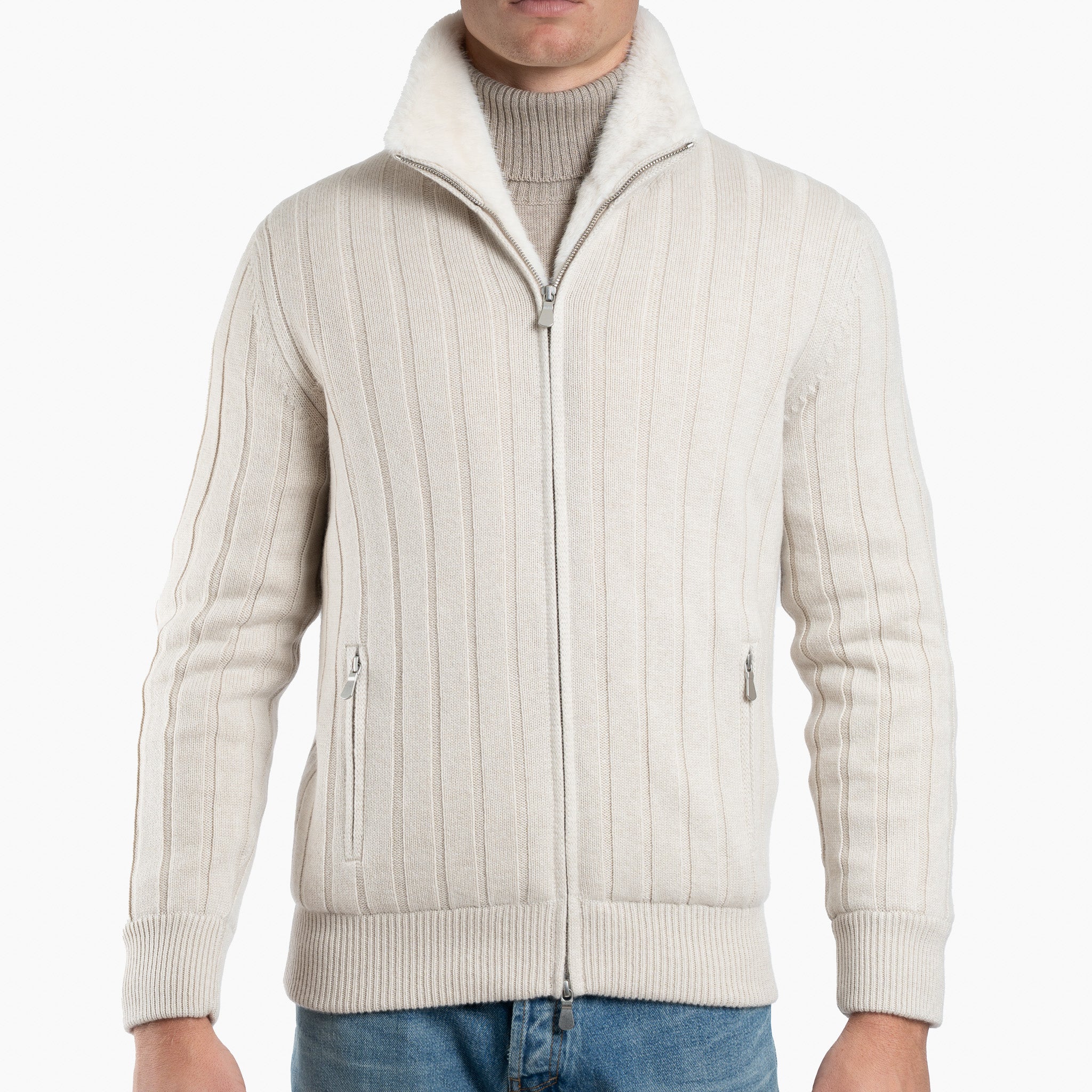 Gran Sasso Vest Beige | Cashmere & Faux Fur