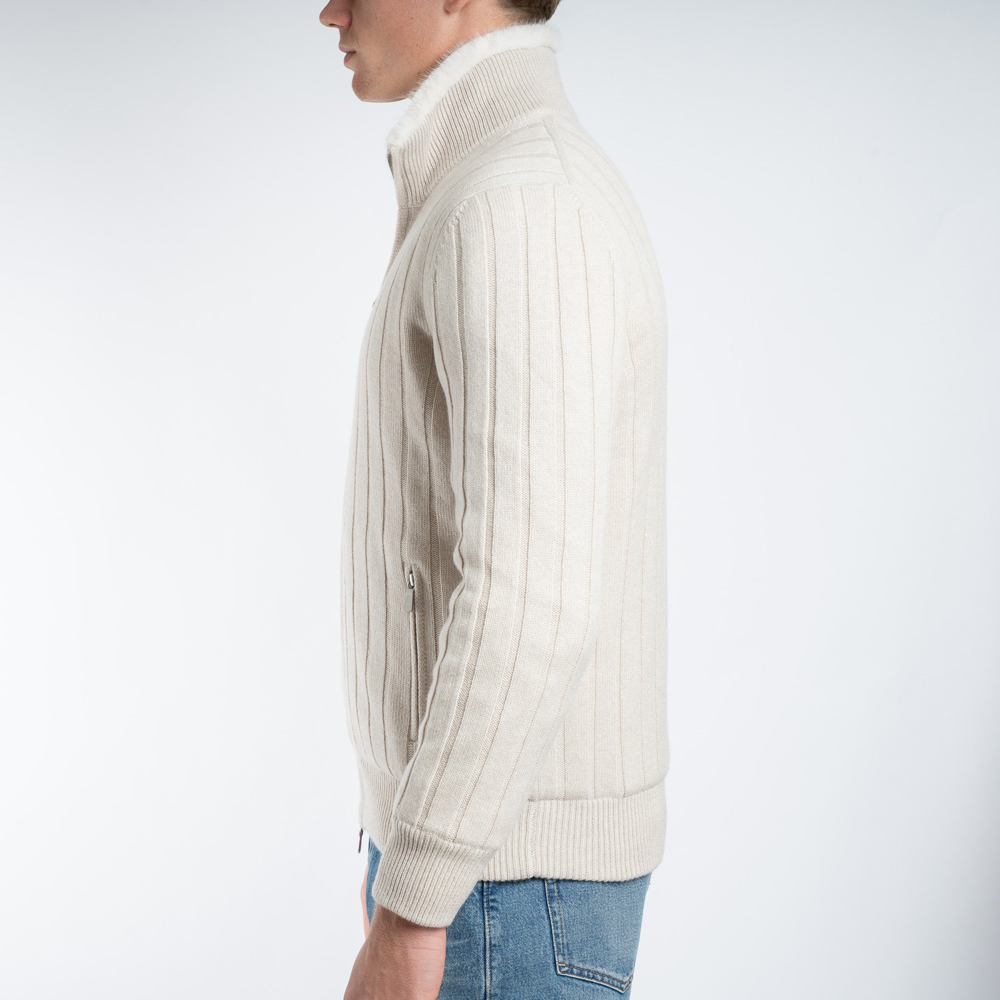 Gran Sasso Vest Beige | Cashmere & Faux Fur