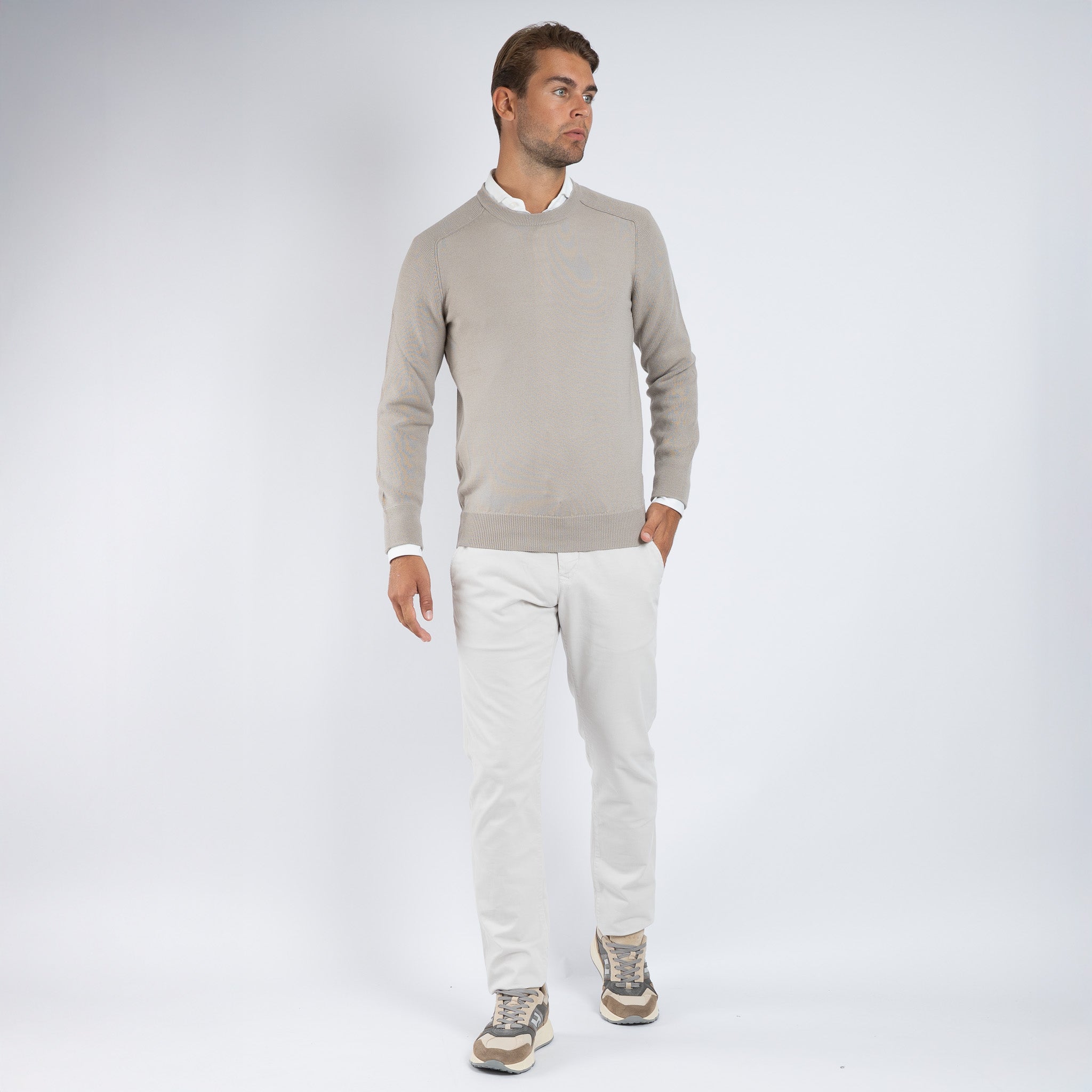 Gran Sasso Gebreide Trui Ronde Hals Beige | Rain Wool