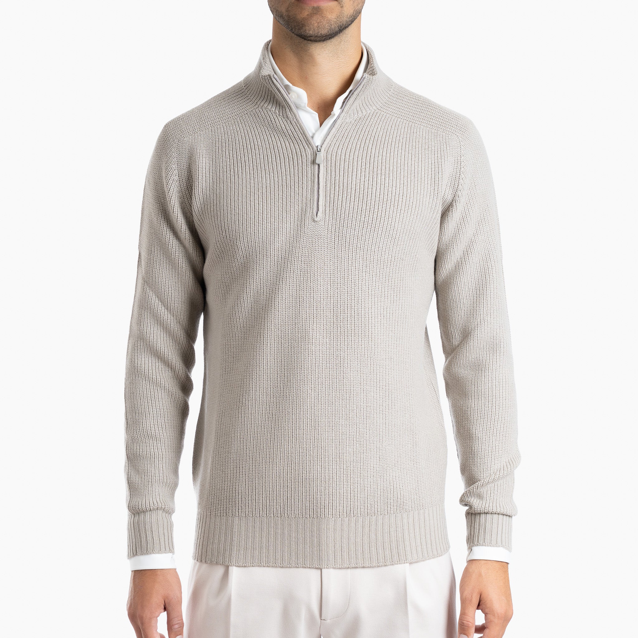 Gran Sasso Gebreide trui met Rits Beige | Rain Wool