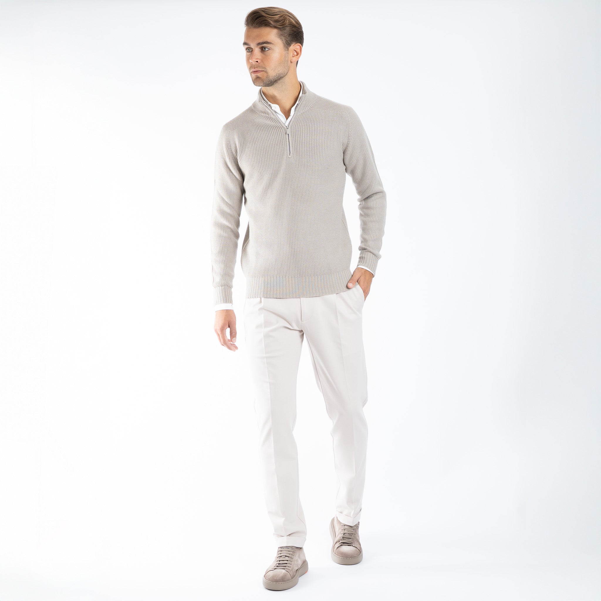 Gran Sasso Gebreide trui met Rits Beige | Rain Wool