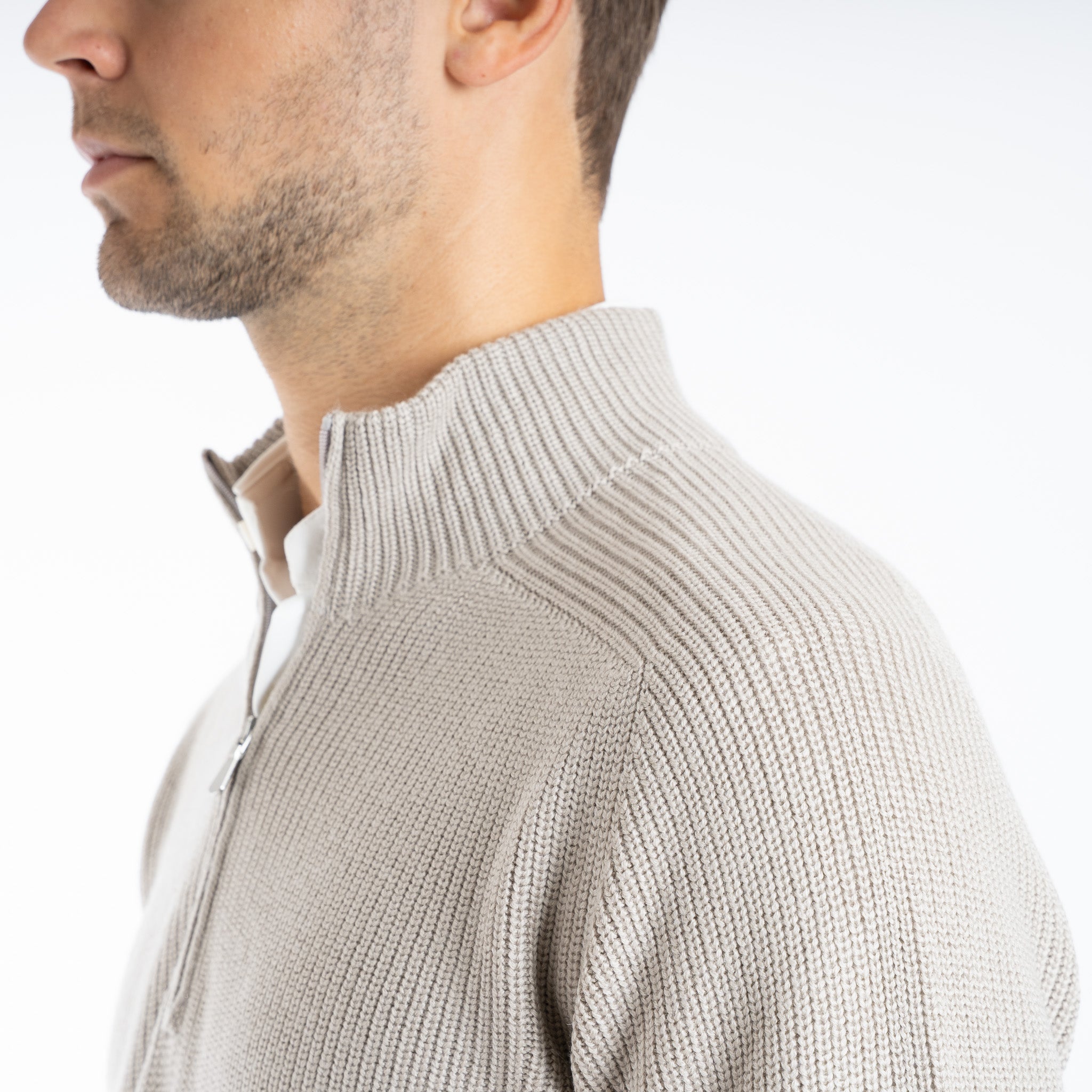 Gran Sasso Gebreide trui met Rits Beige | Rain Wool