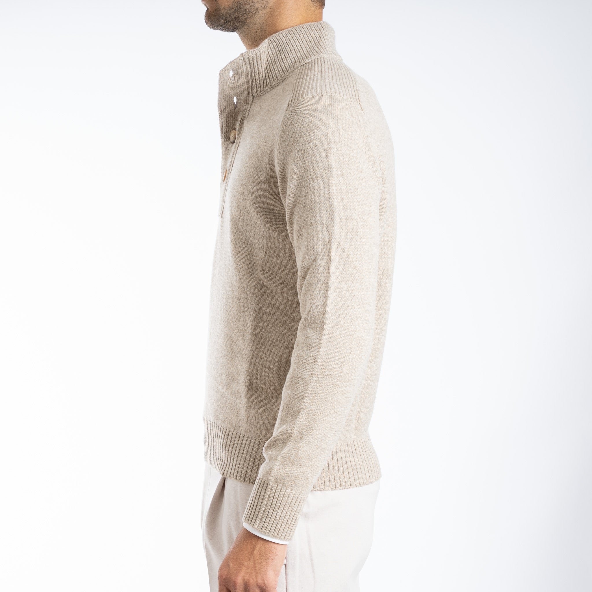 Gran Sasso Gebreide Trui met Knopenlijst Beige | Super Geelong