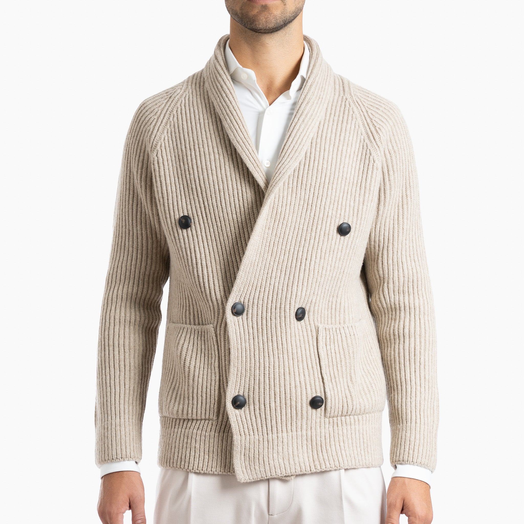 Gran Sasso Double-Breasted Cardigan Beige | Super Geelong