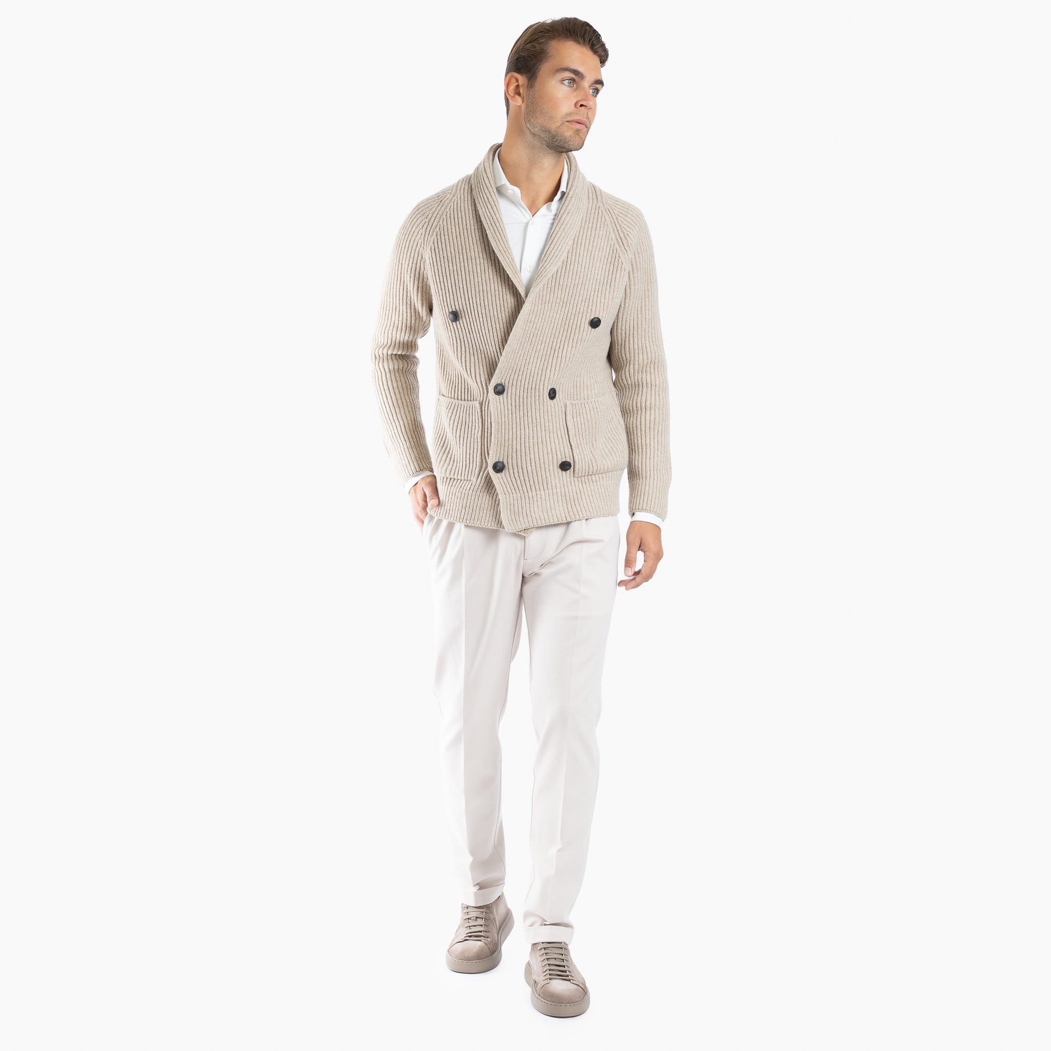 Gran Sasso Double-Breasted Cardigan Beige | Super Geelong