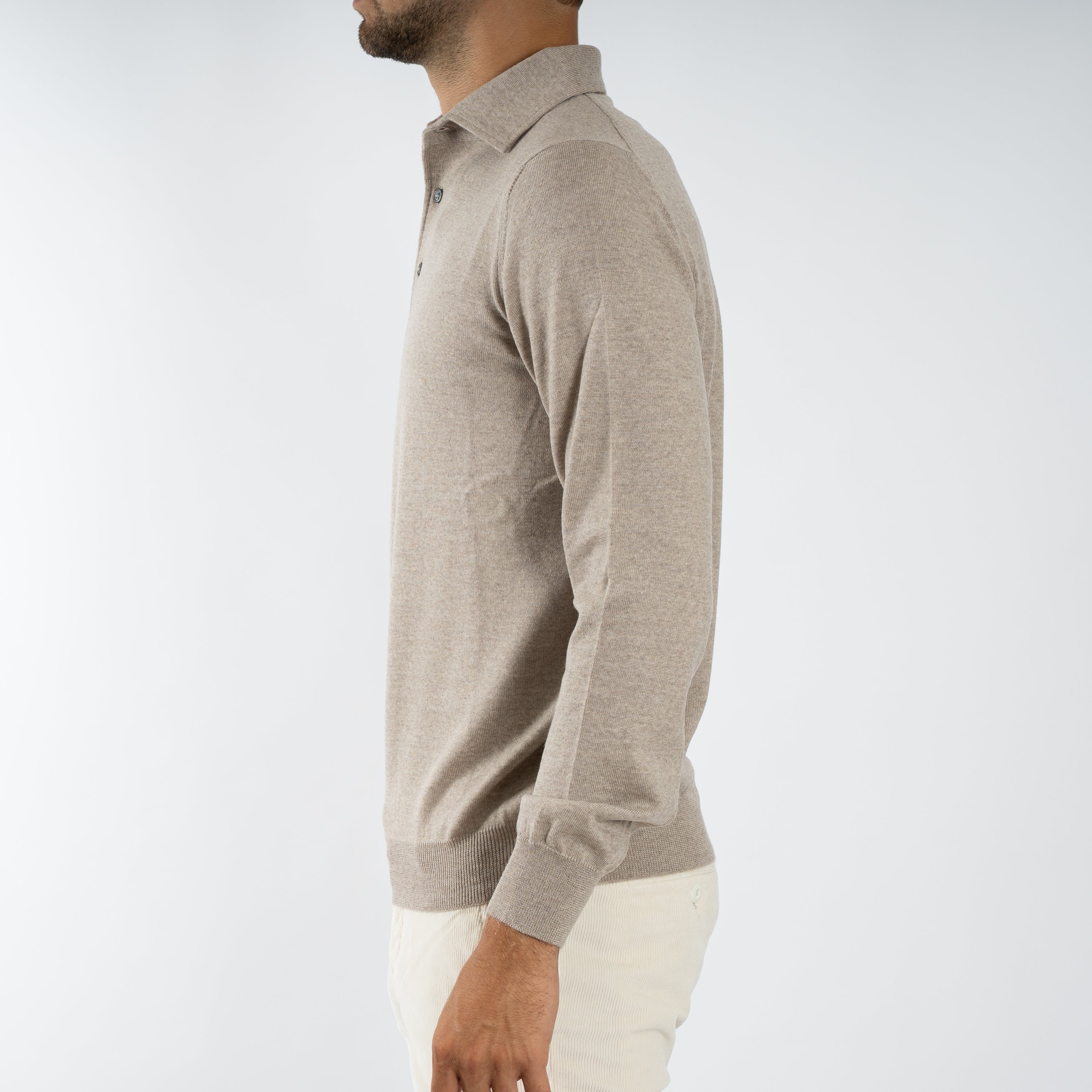 Gran Sasso Gebreide Polo Lange Mouw Beige | Extrafine Merino