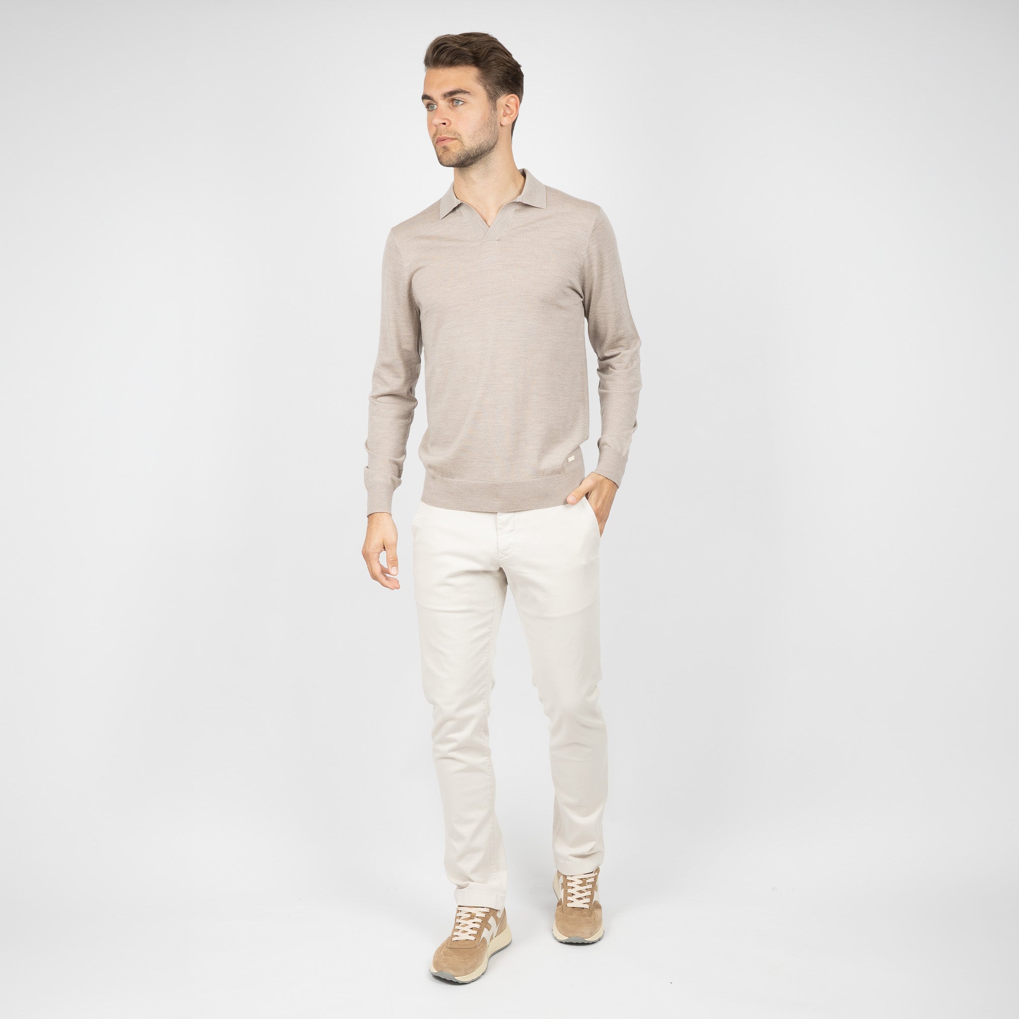 SEVEN DIALS Gebreide Buttonless Polotrui Beige | Blake