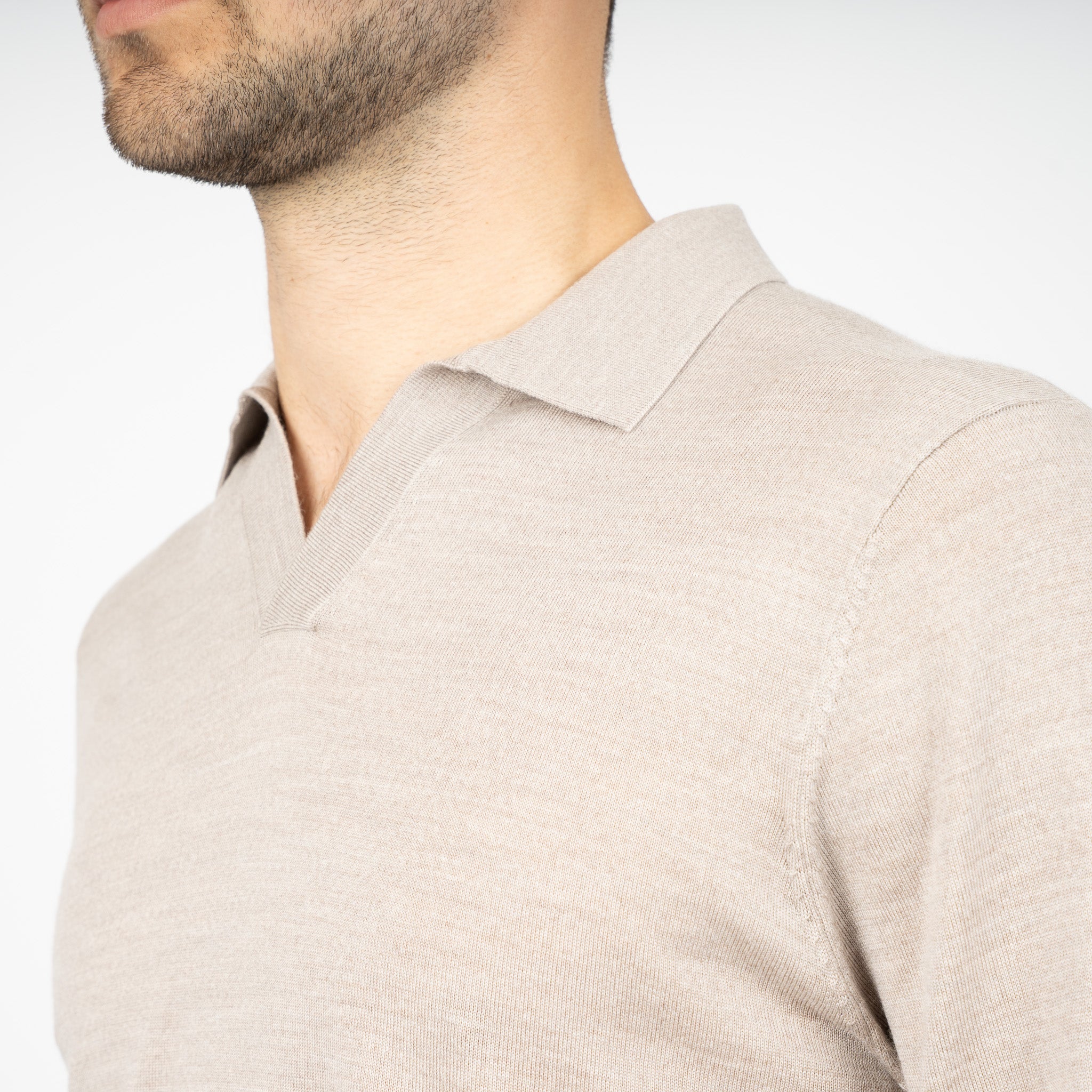 SEVEN DIALS Gebreide Buttonless Polotrui Beige | Blake