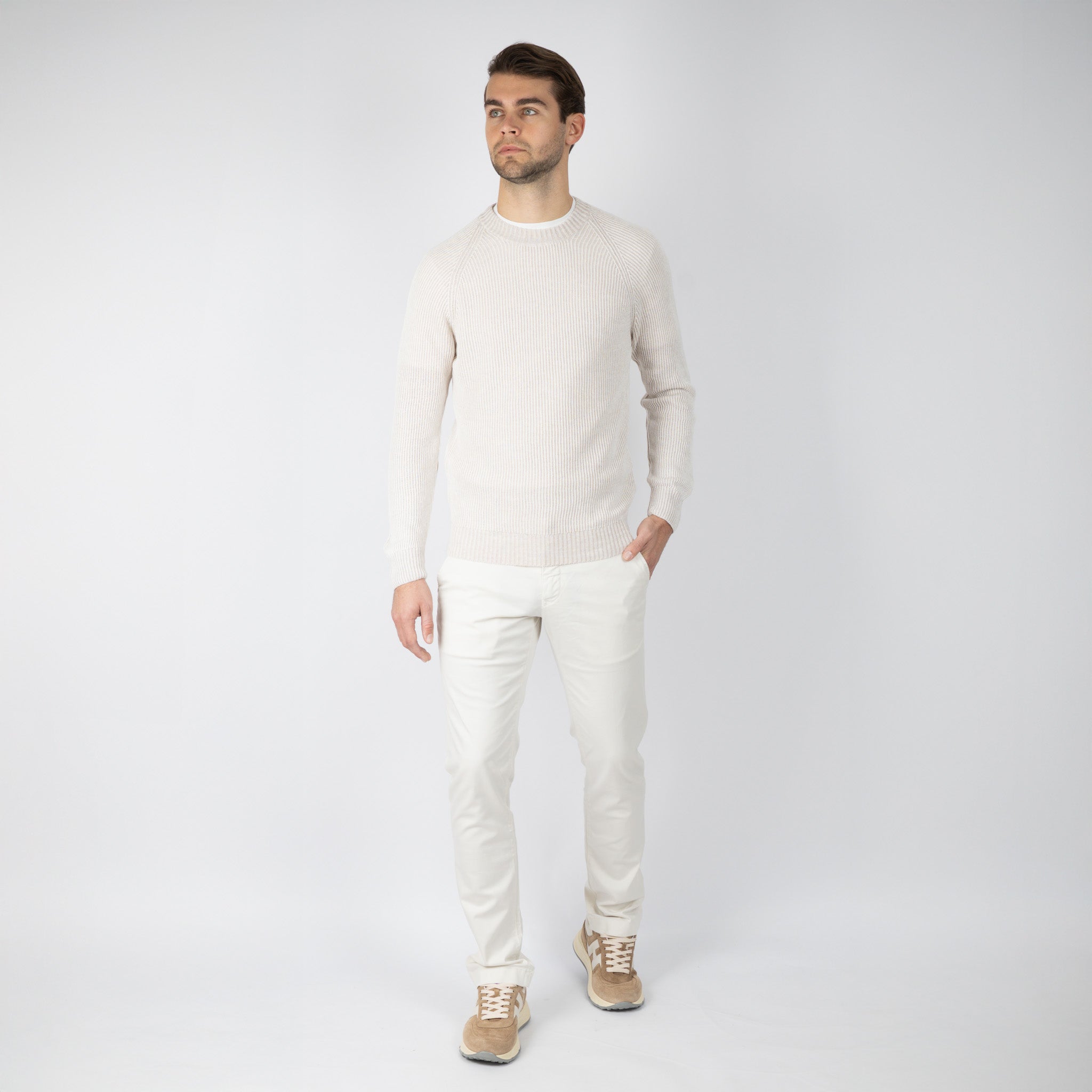 Gran Sasso Gebreide Trui Ronde Hals Beige | Lino - Cotone