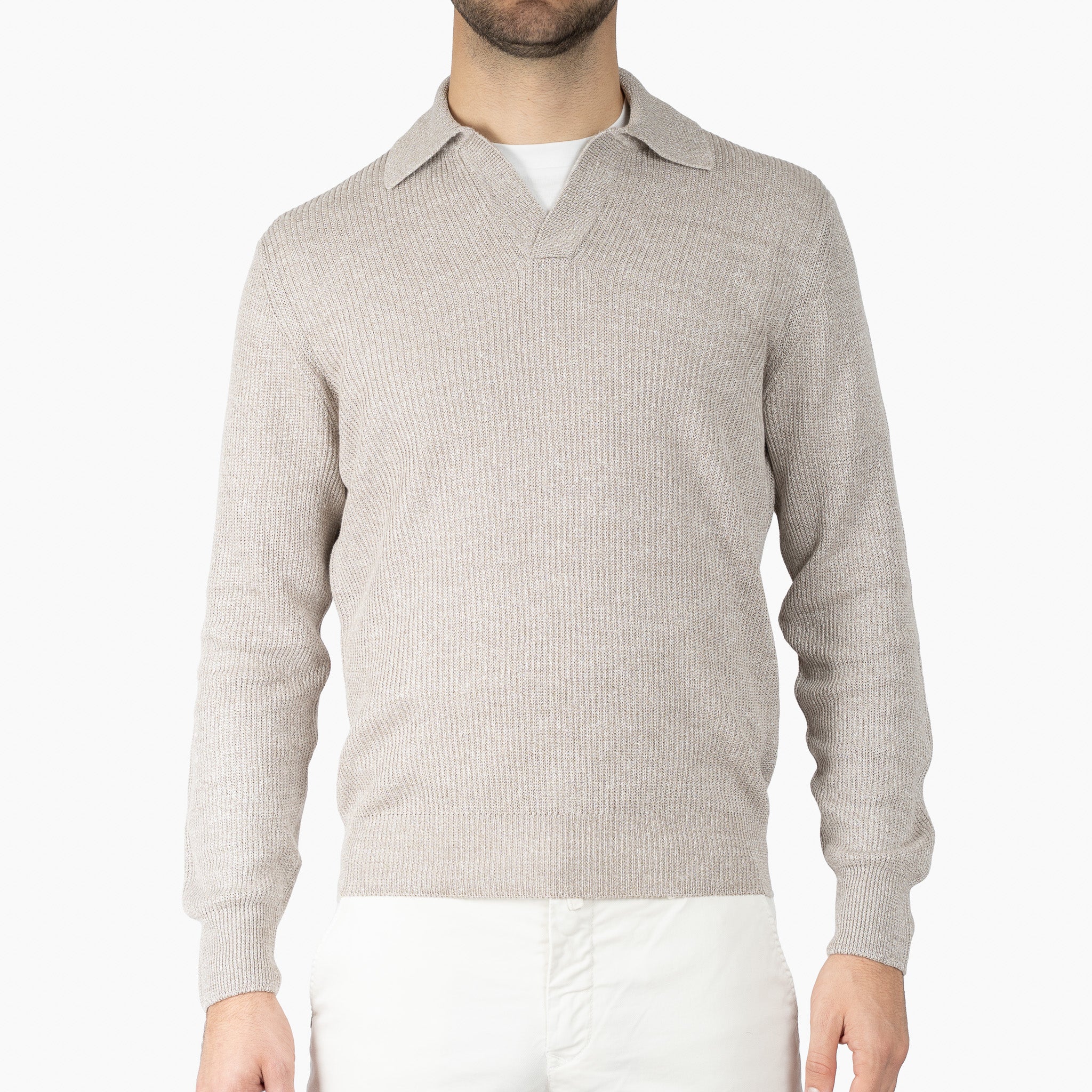 Gran Sasso Gebreide Trui Buttonless Polokraag Beige | Lino-Cotone