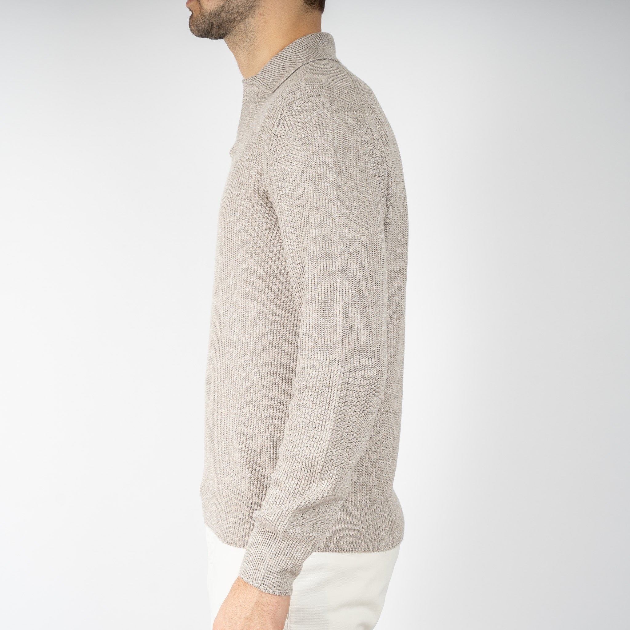 Gran Sasso Gebreide Trui Buttonless Polokraag Beige | Lino-Cotone