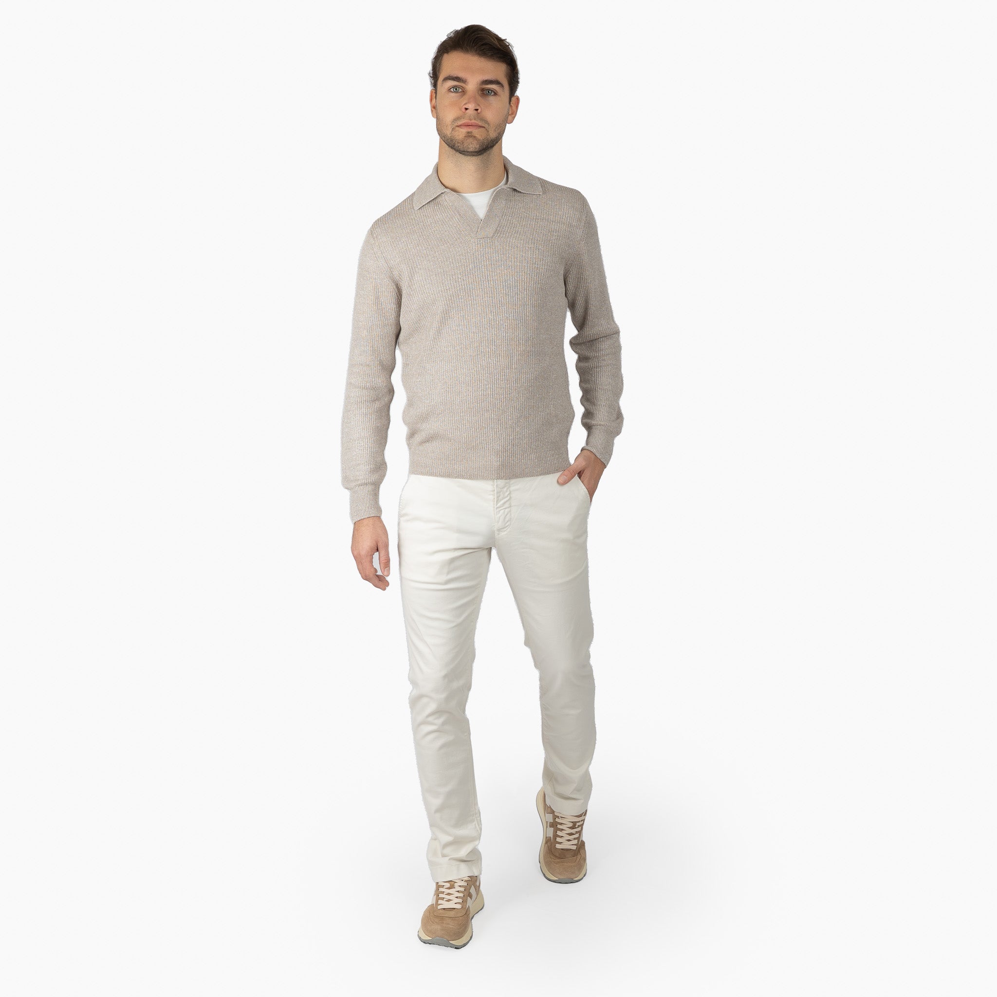Gran Sasso Gebreide Trui Buttonless Polokraag Beige | Lino-Cotone