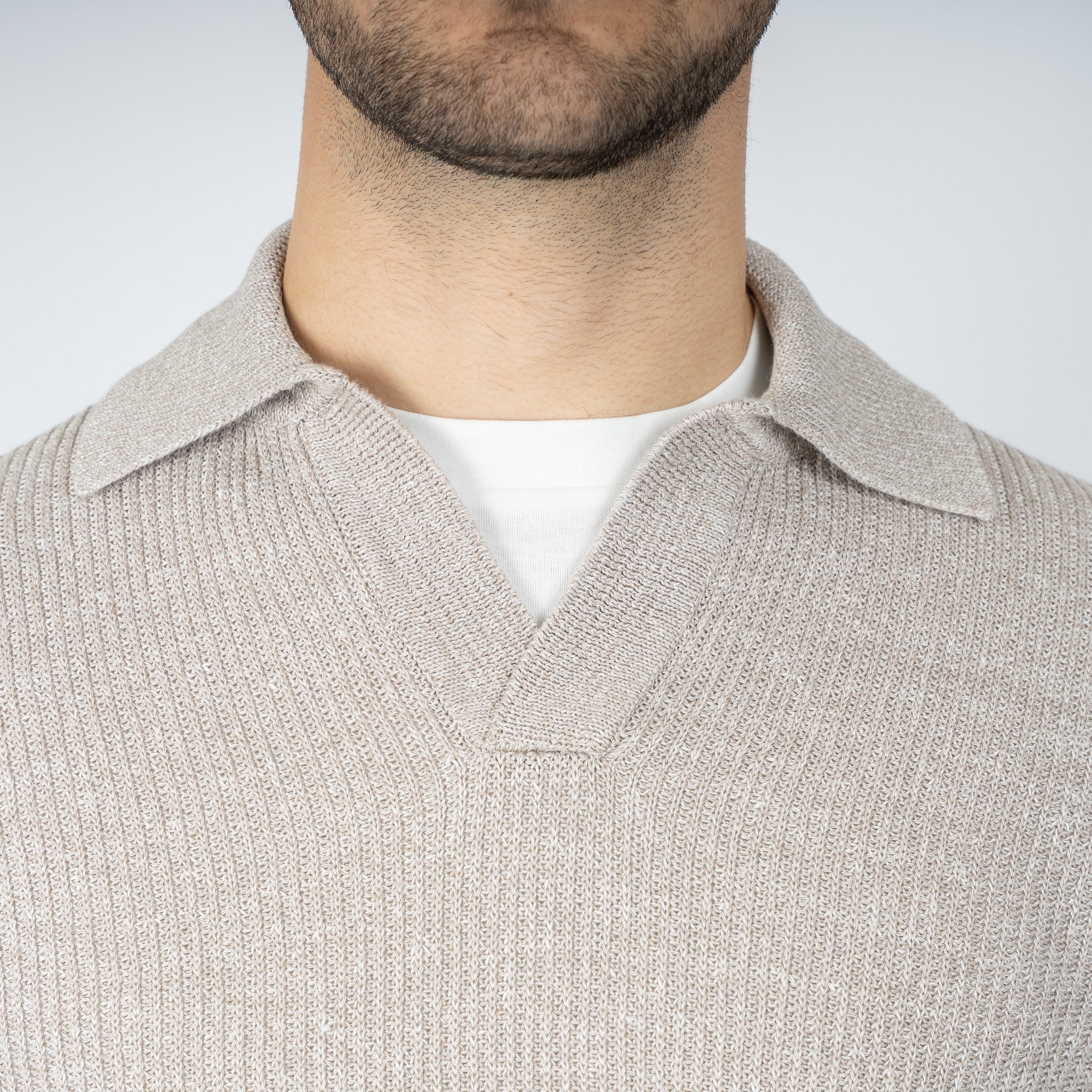 Gran Sasso Gebreide Trui Buttonless Polokraag Beige | Lino-Cotone