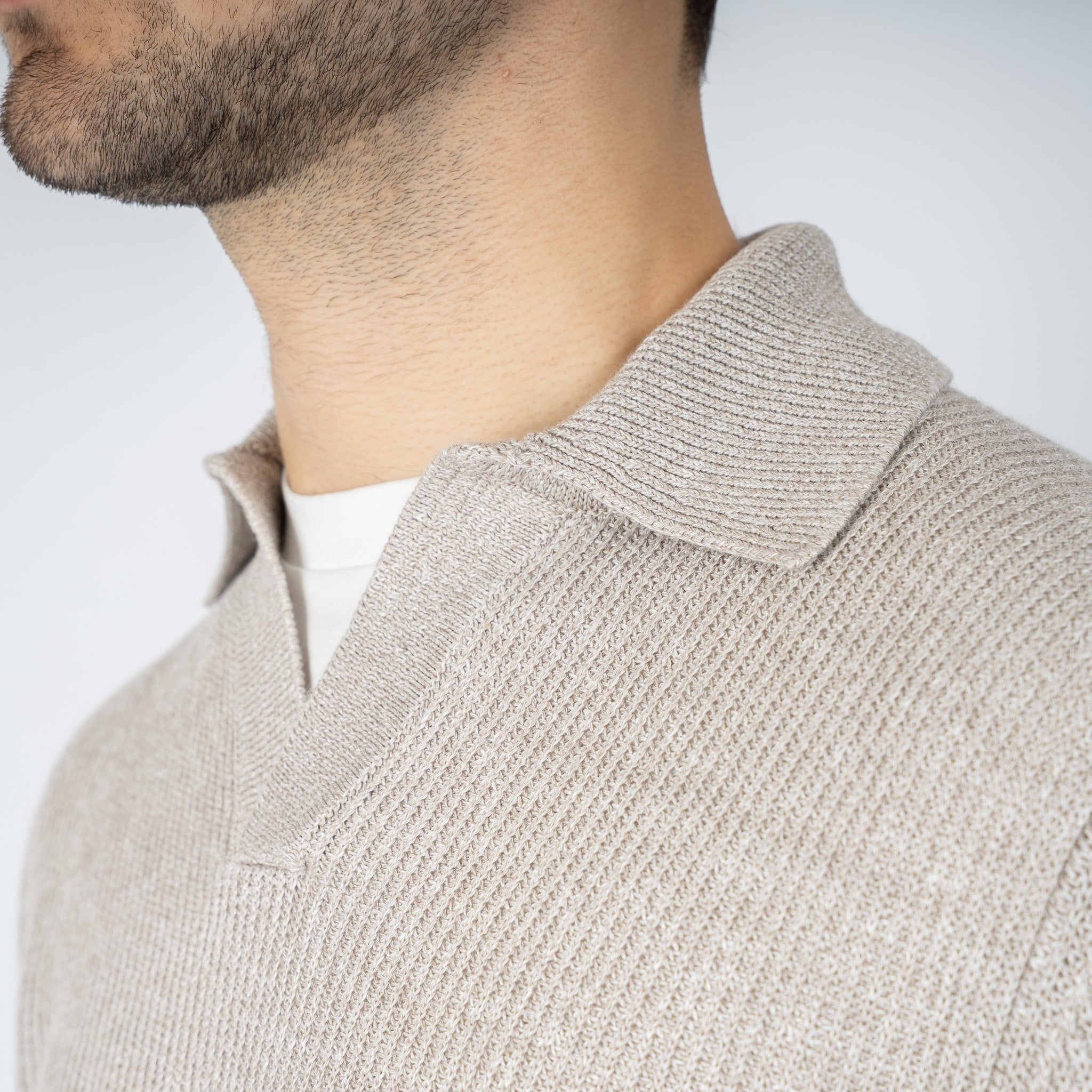 Gran Sasso Gebreide Trui Buttonless Polokraag Beige | Lino-Cotone